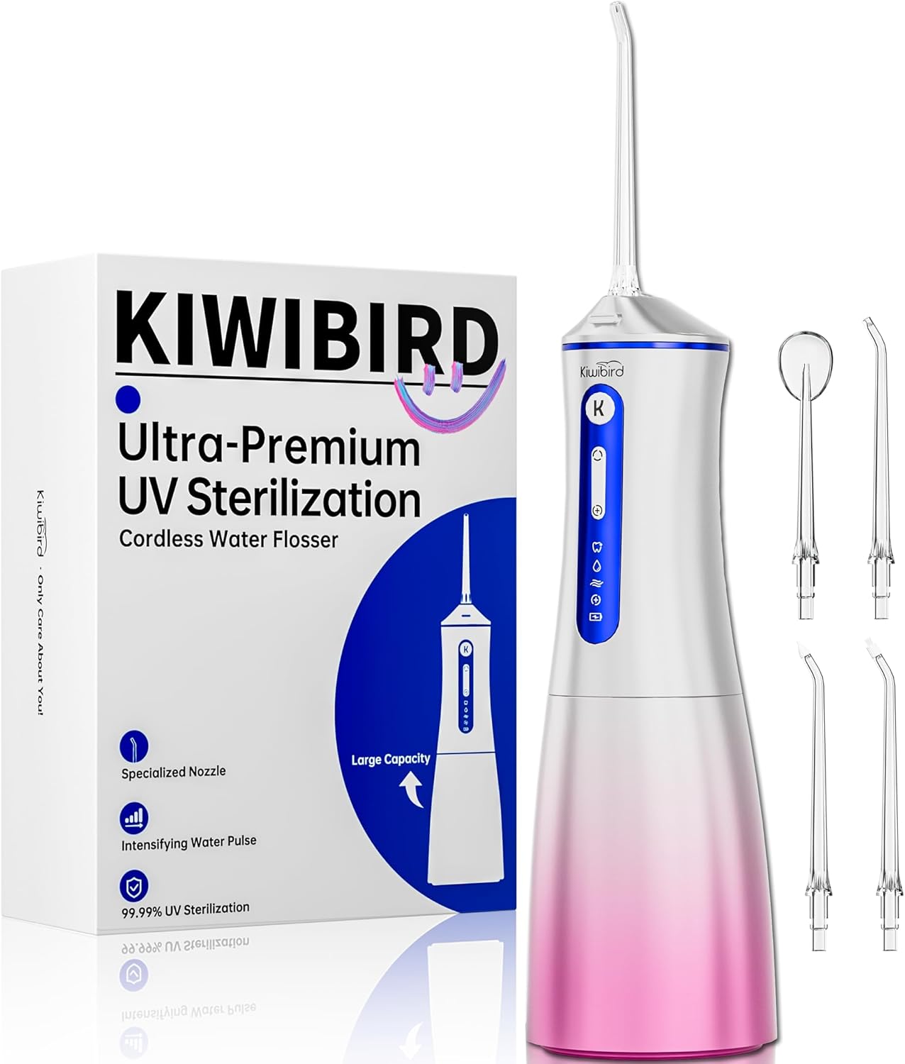 Water Dental Flosser Cordless with UVC Light, 3 Modes Portable Oral Irrigator, IPX7 Waterproof, 300ML Tank, Electric Teeth Cleaner for Tonsil Stones, Home & Travel Use