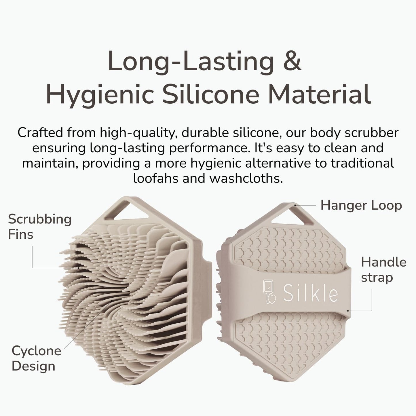 Silicone Body Scrubber - Exfoliating Bath Brush and Skin Cleanser - Shower Sponge for Gentle Body Scrub and Wash - Silicone Scrubbing Care Tool for a Refreshed and Renewed You - Clay