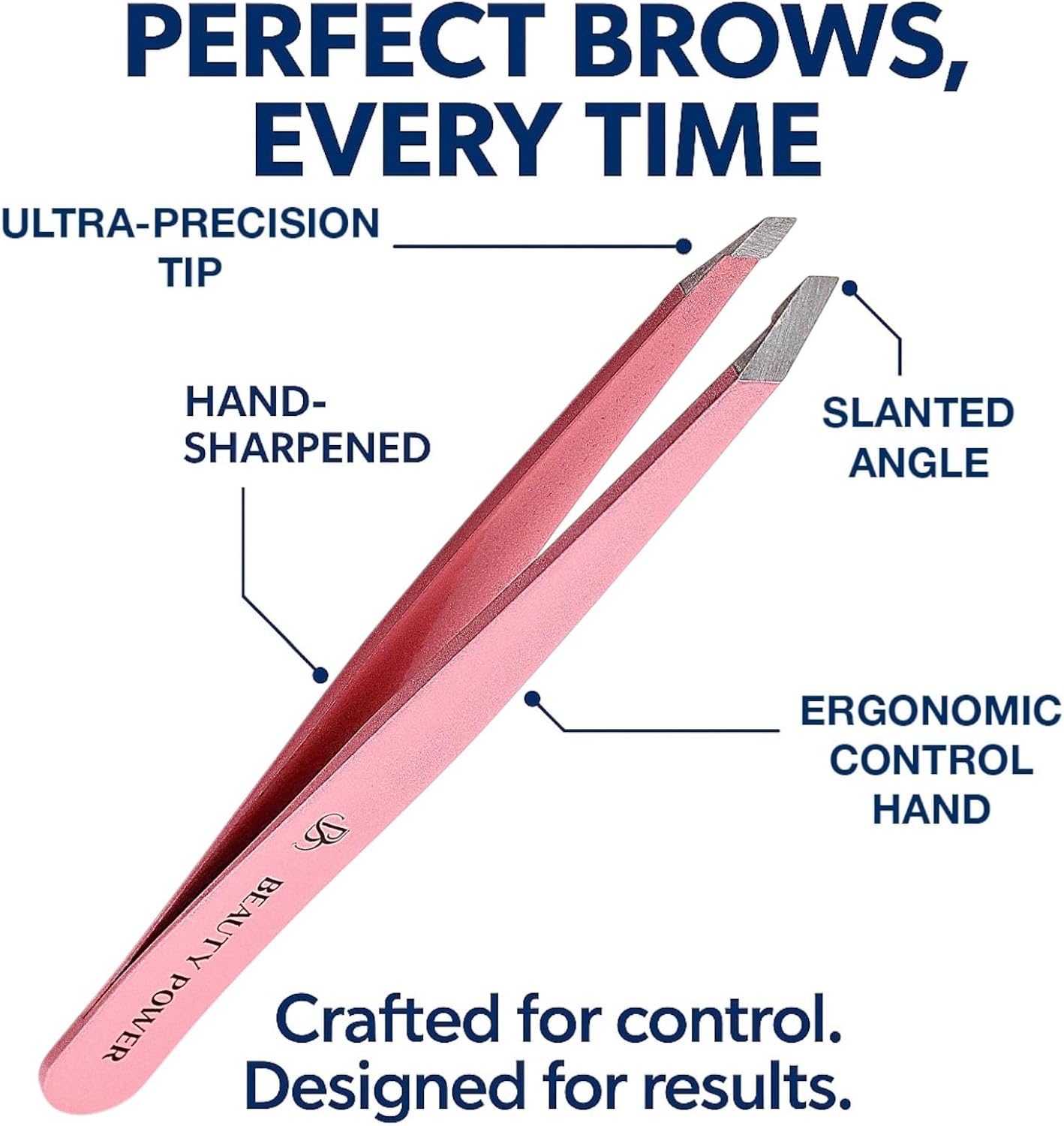 Professional Tweezers in Case - Slant, Durable Lightweight German Stainless Steel, Ultra Precision Tweezers for Eyebrows, Facial Hair, Chin, and Ingrown Hair Removal - Gift (Pink)