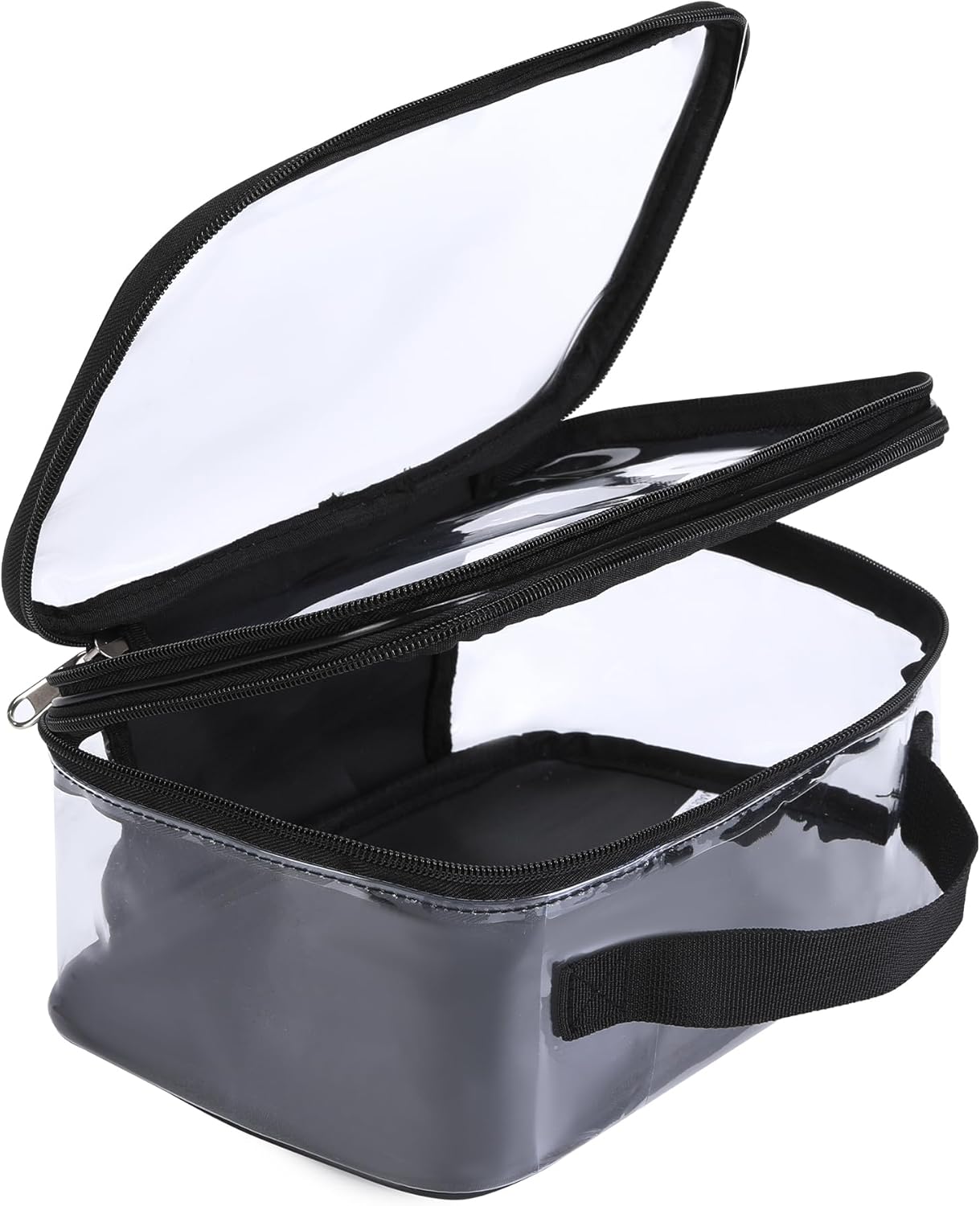 Large Clear travel bags for toiletries pouches carry on reusable,purse see-through plastic pvc TSA airport approved with handle (Black)