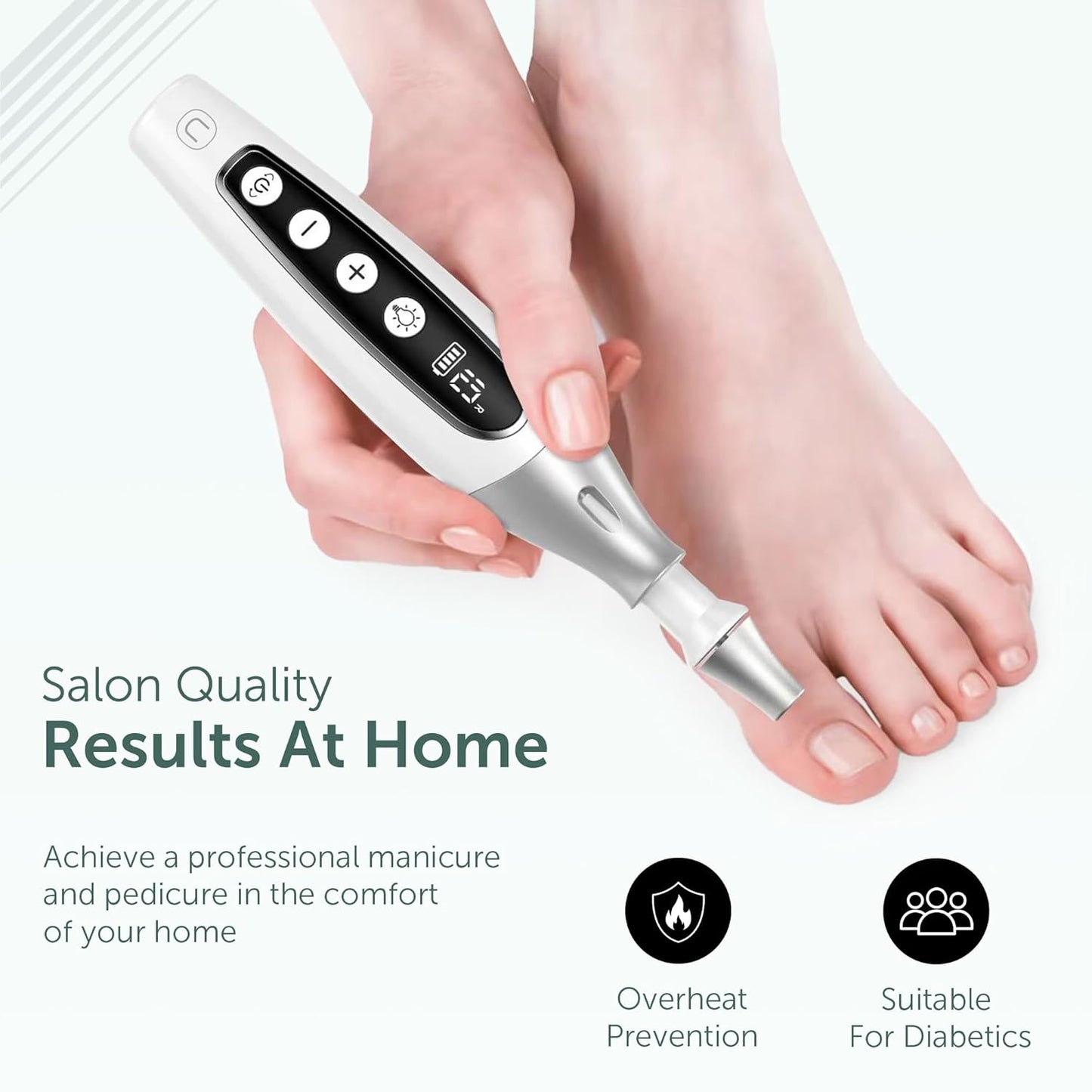 PediLux Pro Professional Manicure Pedicure Kit, Cordless Electric Nail File Drill Set, Thick Toenail Grinder, Toe Nail Dremel Tools, Filer, Buffer, Sander, Remove Cuticles, Callus for Men & Women