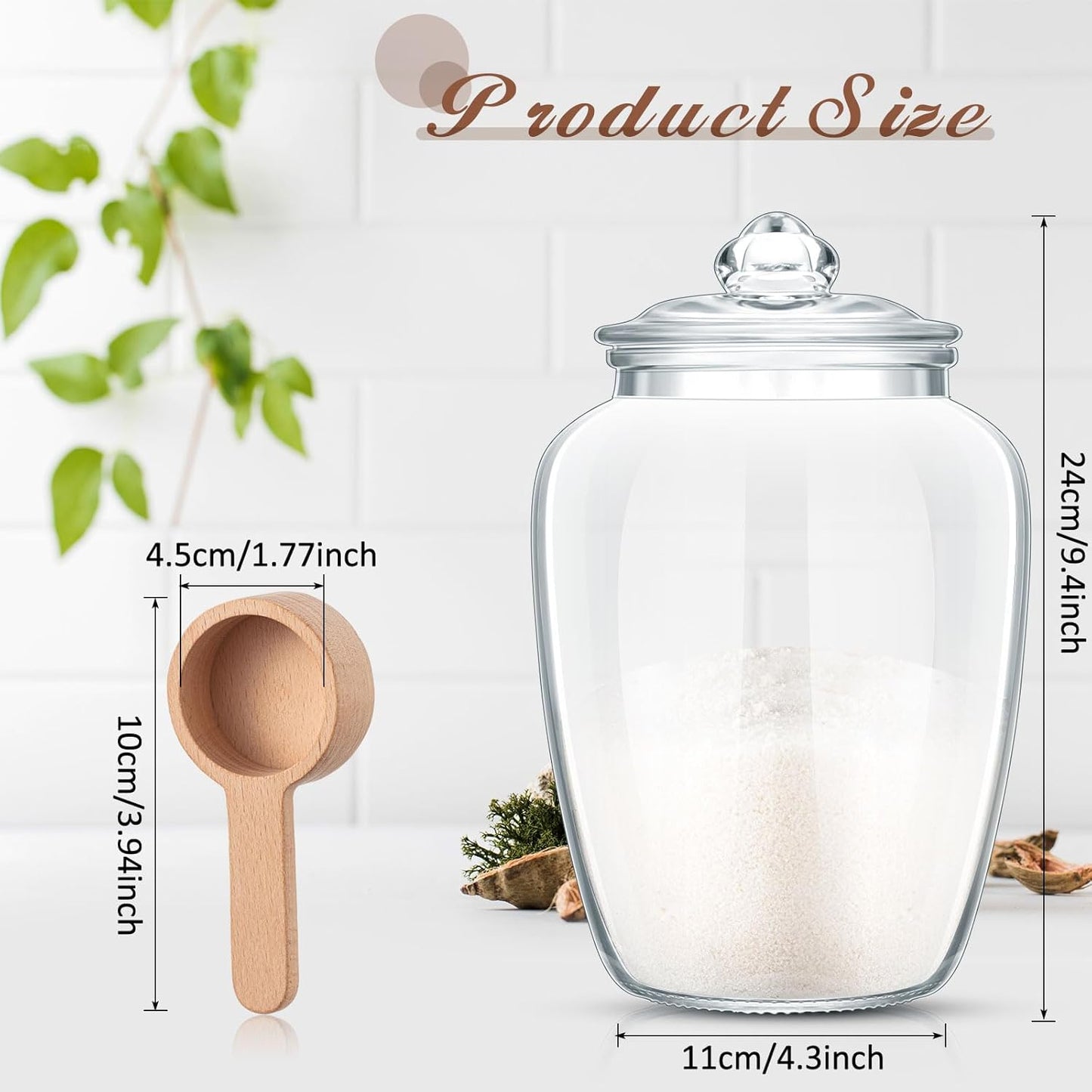 2 Sets 74 oz Bath Salt Container with Airtight Lid and Scoop Big Glass Jar with Wooden Scoop for Bath Flour Salt Candy Tea(Clear)