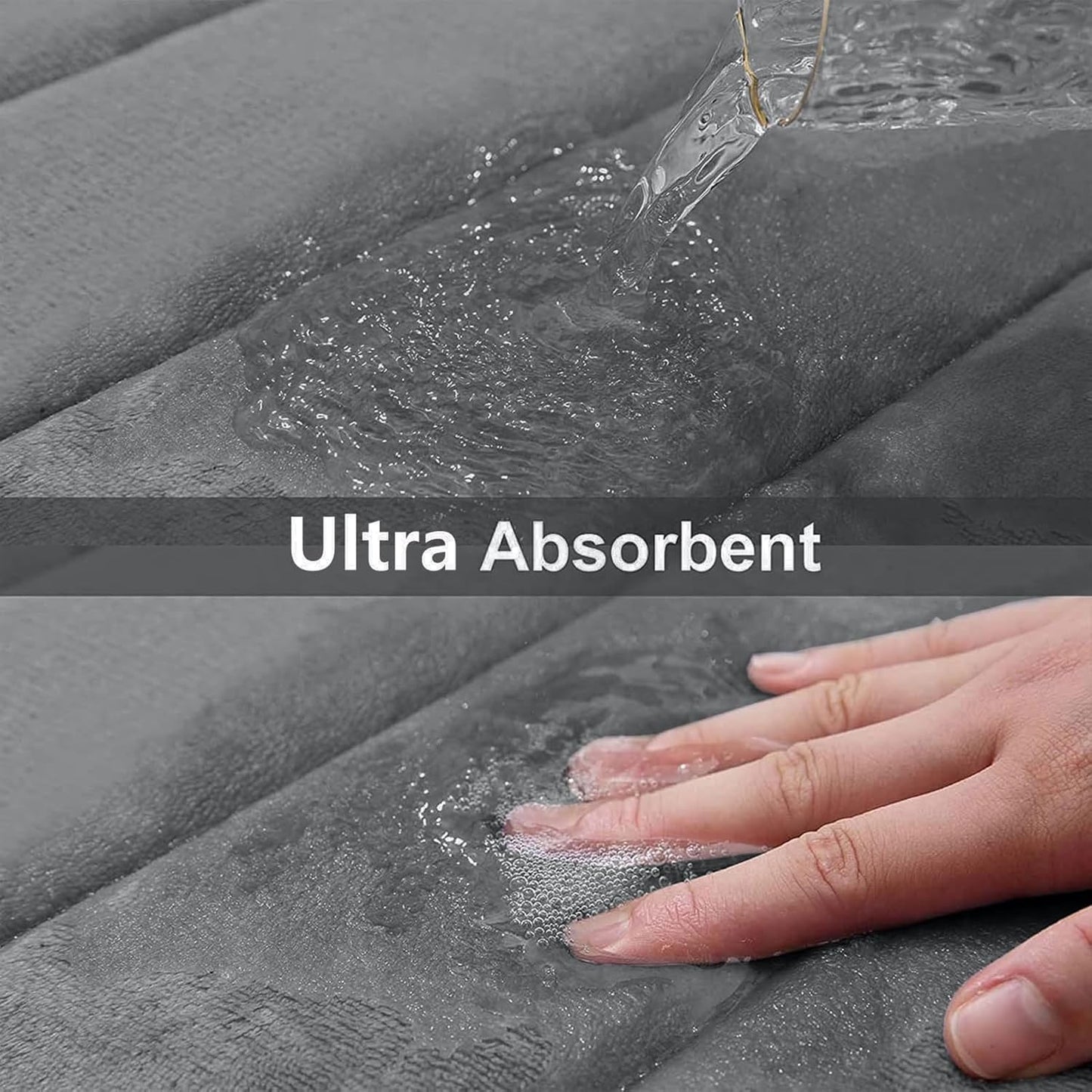 Buganda Memory Foam U-Shaped Contour Toilet Rugs, Non Slip Absorbent, Thick Soft Washable Bathroom Mat, Floor Carpet Bath Rugs Mat for Toilet Base (24" x 20", Grey)