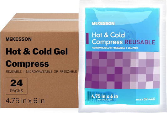 McKesson Cold and Hot Compress Reusable [24 Pack] Gel Ice Hot Packs for Injuries, 4.75 in x 6 in
