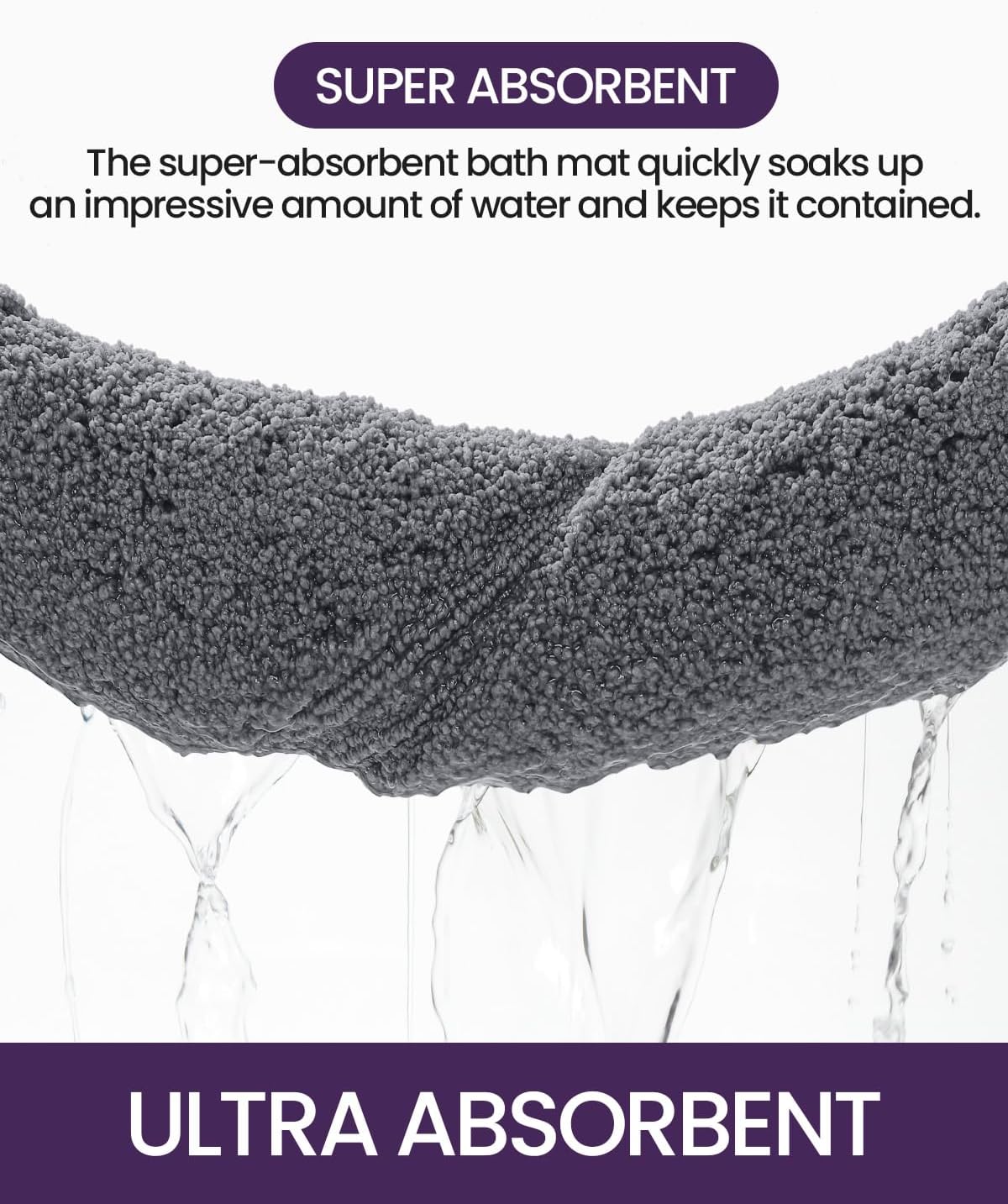 DEXI Bathroom Rugs 36x24, Washable Non Slip Bath Mat for Shower Floor, Absorbent Quick Dry Bathmat with Rubber Backing, Ultra Soft Plush Carpet for Tub, Grey