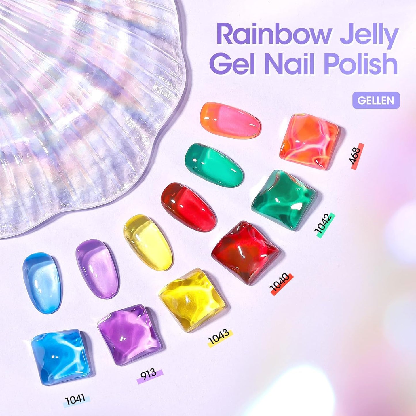 GELLEN Bright Neon Gel Polish, Sheer Pastel Jelly Nail Polish Gel, UV Light Quick Dry Long Lasting, Soak Off Glass Rainbow 6 Colors Set for Women Girls Acrylic Fingernail Toe Nails, Non Toxic