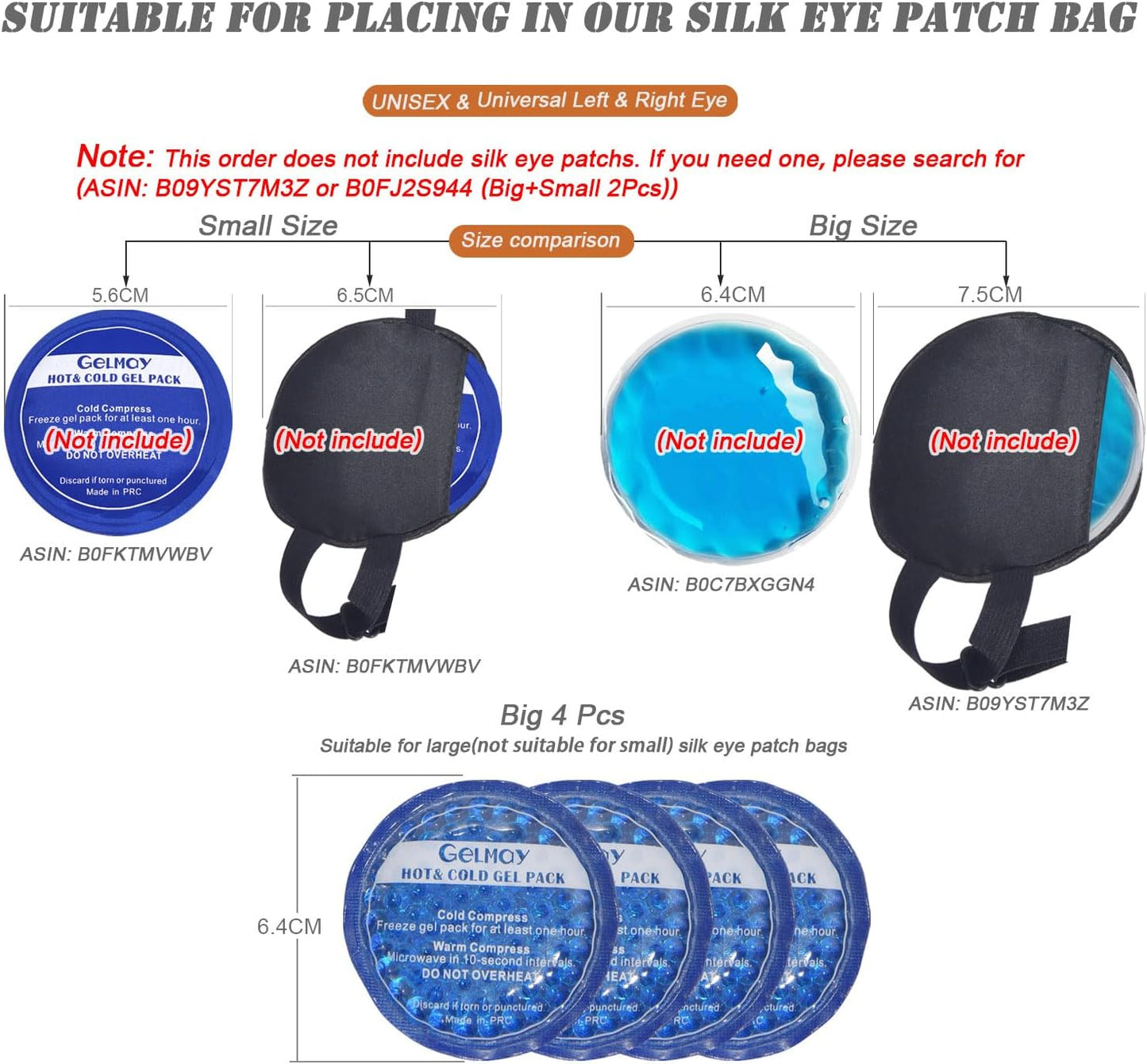 Ice Eye Patches for Puffy Eyes, Cooling Medical Eye Patch Pad Gel Pack Cover Eyepatch Cold Hot Therapy Eye Bags Dark Circles After Surgery Adult Kid (4PCS)