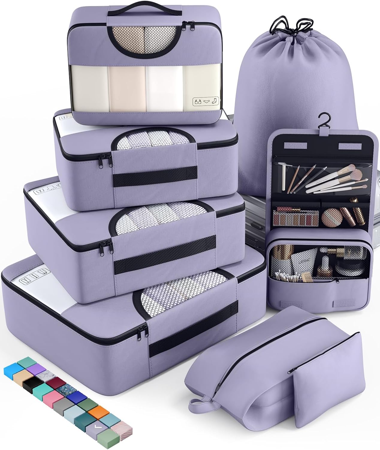 Veken 8 Set Packing Cubes for Travel Essentials, Suitcase Organizer Bags in 4 Sizes, Carry-On Luggage Accessories with Large Laundry & Hanging Toiletry Bag, Must-Have for Airplane, Road Trip & Camping