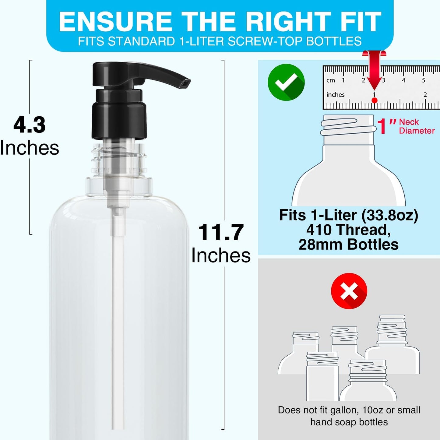 4-Pack Shampoo Pump for Liter 33.8 oz Shampoo and Conditioner, Pump Dispenser Fits Most Salon Brand Bottles with 1-inch Wide Opening, White Replacement Pump for Hair Products, Body Wash, Lotion, Gel