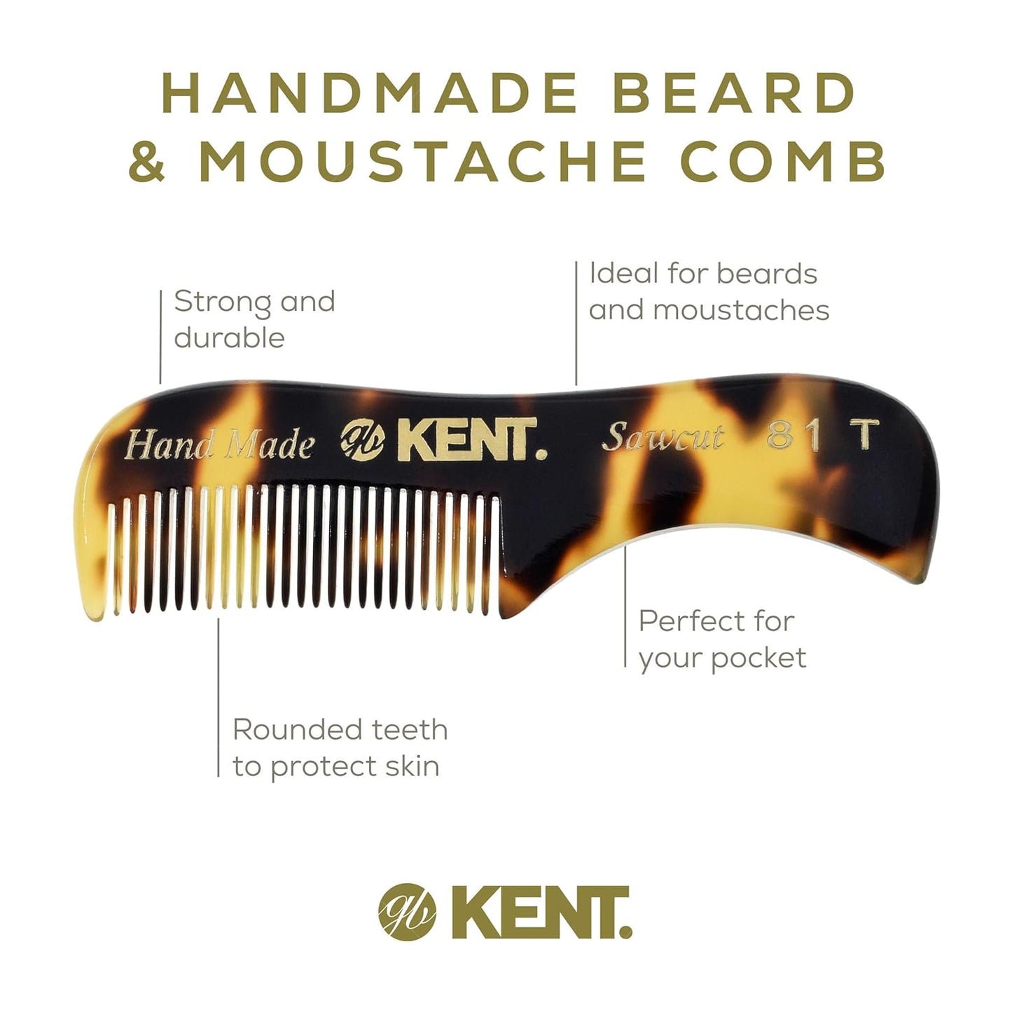 Kent 20T Handmade Fine Tooth Folding Comb with Hand Made Pocket Comb for Beard and Mustache - Fine Tooth Combs - Beard Straightener for Men and Beard Grooming Kit