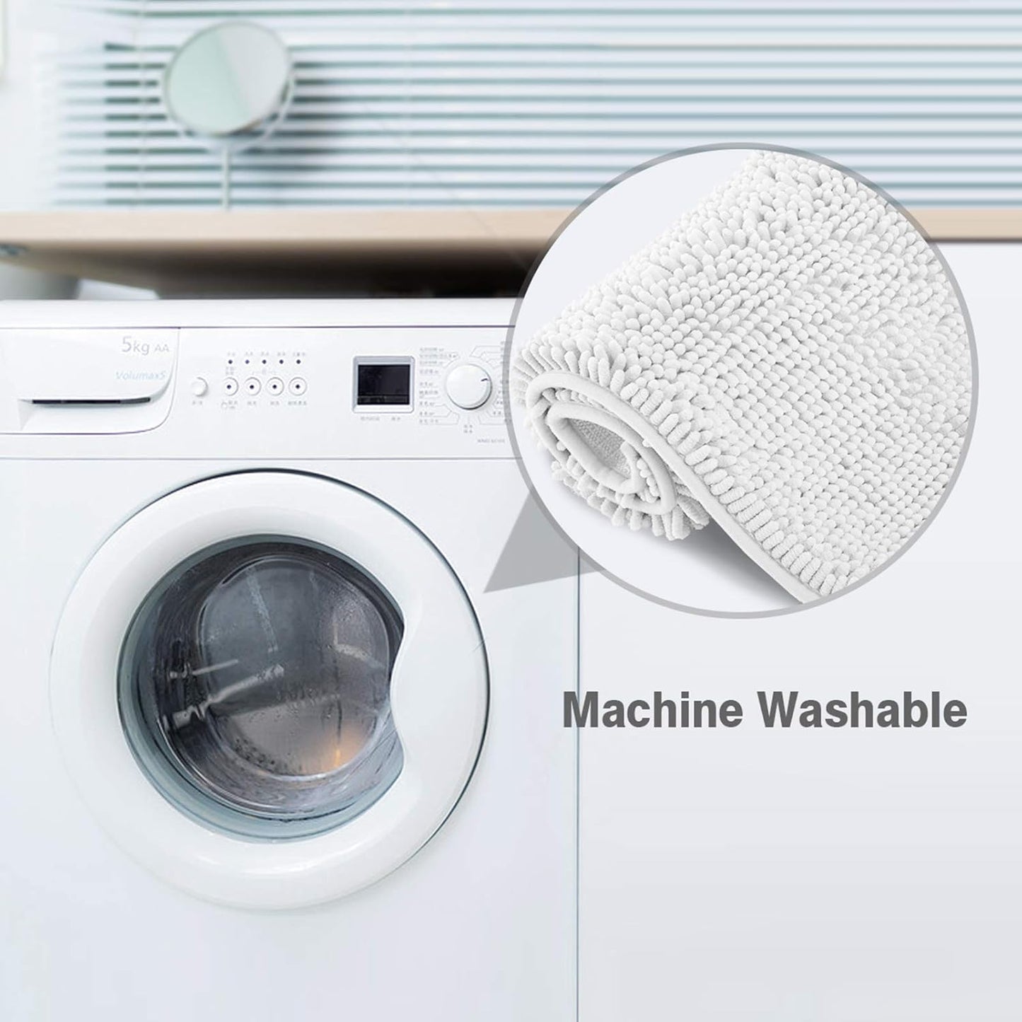 ITSOFT Non-Slip Shaggy Chenille Toilet Contour Bathroom Rug with Water Absorbent, 24 x 21 Inches U-Shaped White