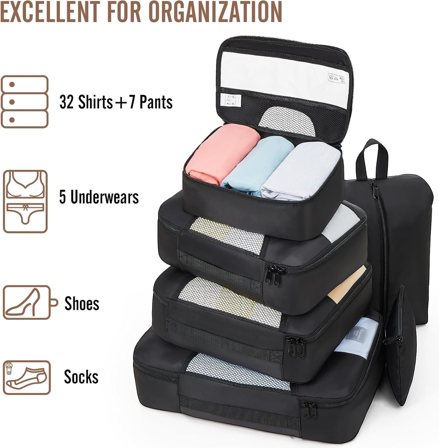 Veken 10 Set/8 Set Packing Cubes for Travel Essentials, Suitcase Organizer Bags in 4 Sizes, Carry-On Luggage Accessories with Large Laundry & Toiletry Bag, Must-Have for Airplane, Road Trip & Camping