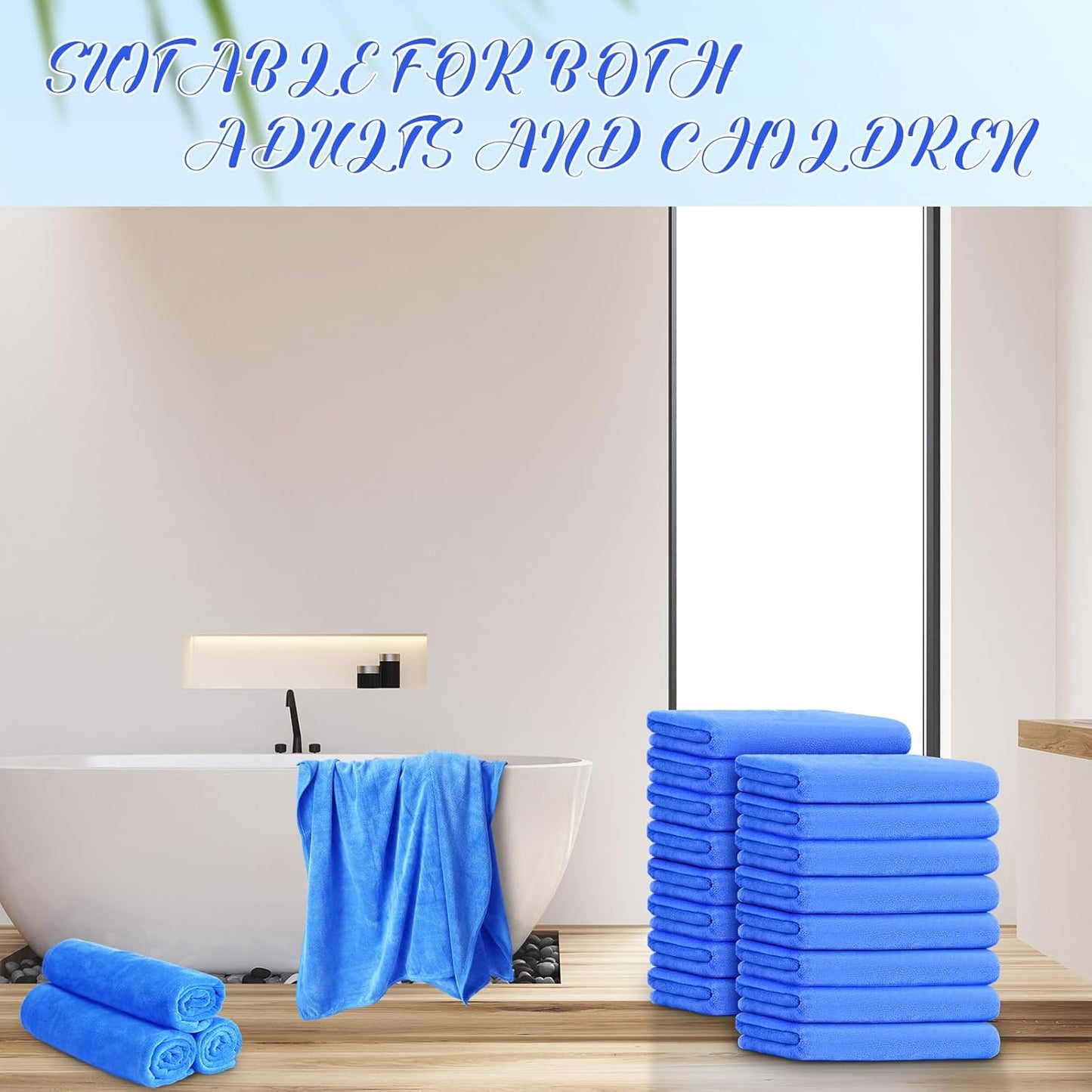 16 Pack Microfiber Bath Towels Bulk 27'' x 60'' Oversized Size Bath Towel Highly Absorbent Extra Large Soft Drying for Shower Beach Salon Winter Sport Spa Gym (Simple,Royal Blue)