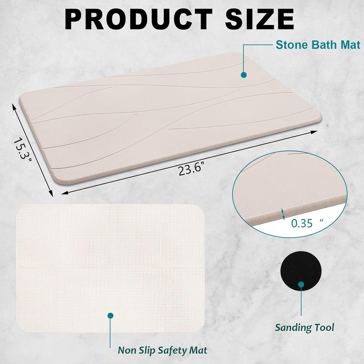 Elfcool Stone Bath Mat Diatomaceous Earth Shower Mat Non Slip Quick Dry Bath Stone Mat Super Absorbent Bathroom Floor Mat for Bathroom Kitchen Counter (Off White 01)