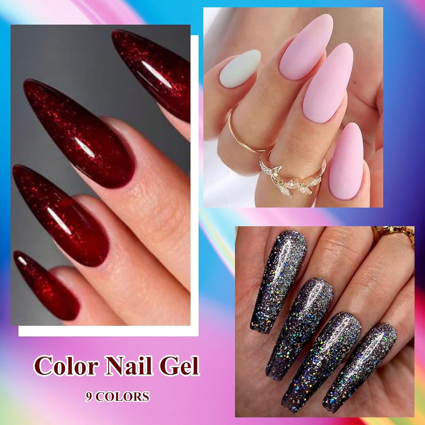 MEET ACROSS 9 Colors Gel Nail Polish + 3PCS Function Gel Nail Polish Kit,Fashion Nail Art Set Design Gifts for Women Manicure Salon (SET20, 12pcs)