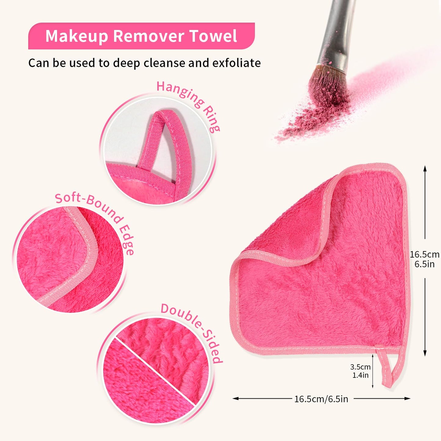 Makeup Remover Cloth 12 Packs Set, 6.5" x 6.5" Reusable Makeup Remover Towels, Makeup Washcloths for Face, Soft & Washable Coral Fleece Microfiber Towel for Face, Eye, Lips