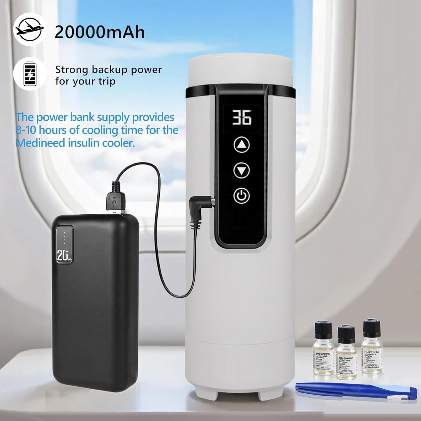 Insulin Cooler Travel Case Tsa Approved, USB Charger Diabetes Travel Case Medicine Organizer, 1-7 Pens Medication Cooler Refrigerated Medicine Box for Diabetic Supplies Carrying (White)