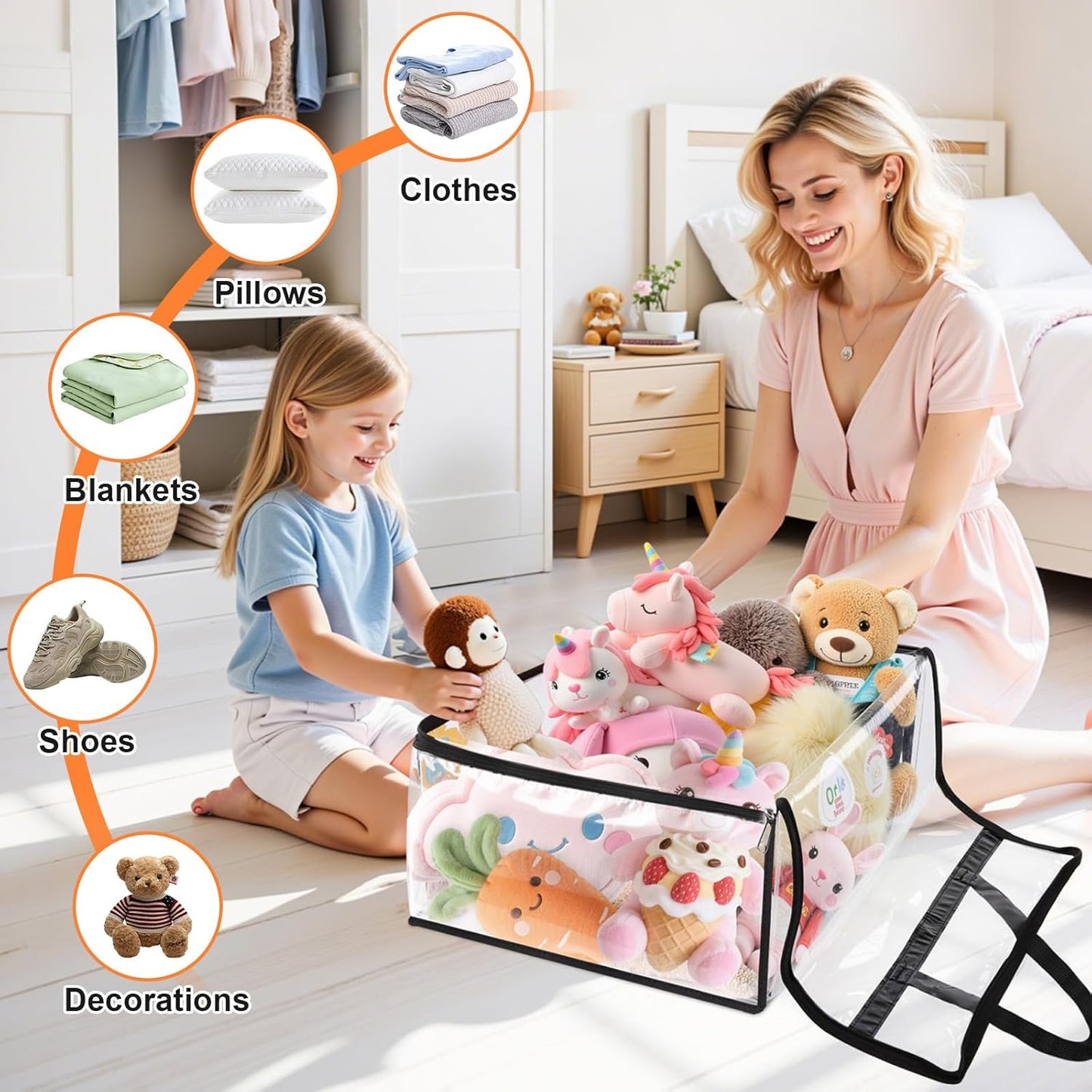 Clear Clothes Storage Bags, 4 Pack Closet Organizers and Under Bed Storage Containers, Foldable Moving Bags with Zippers for Comforter, Blanket, Bedding, Duvet, PVC Packing Bags 40L