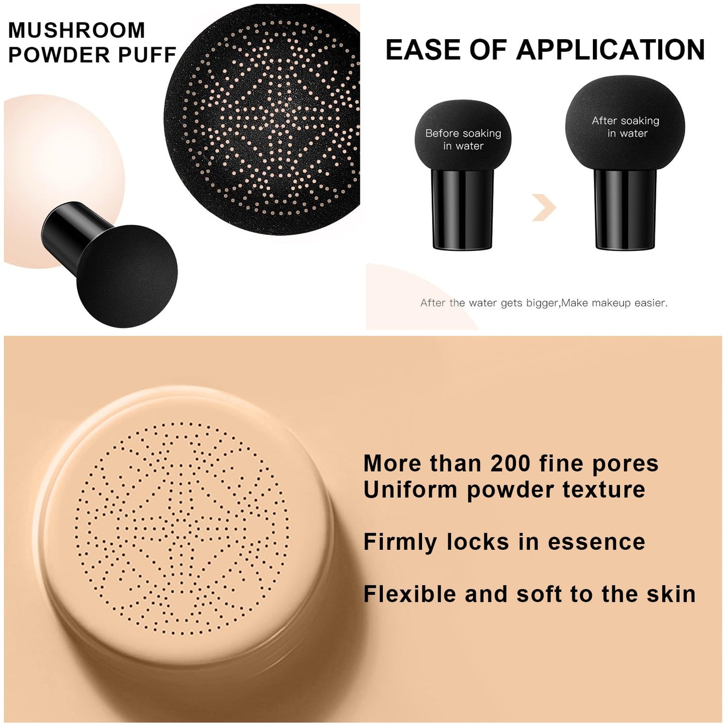 Mushroom Head Air Cushion BB Cream CC Cream Moisturizing Liquid Foundation, Concealer - Lasting Makeup Base for Even Skin Tone (#02 Natural)
