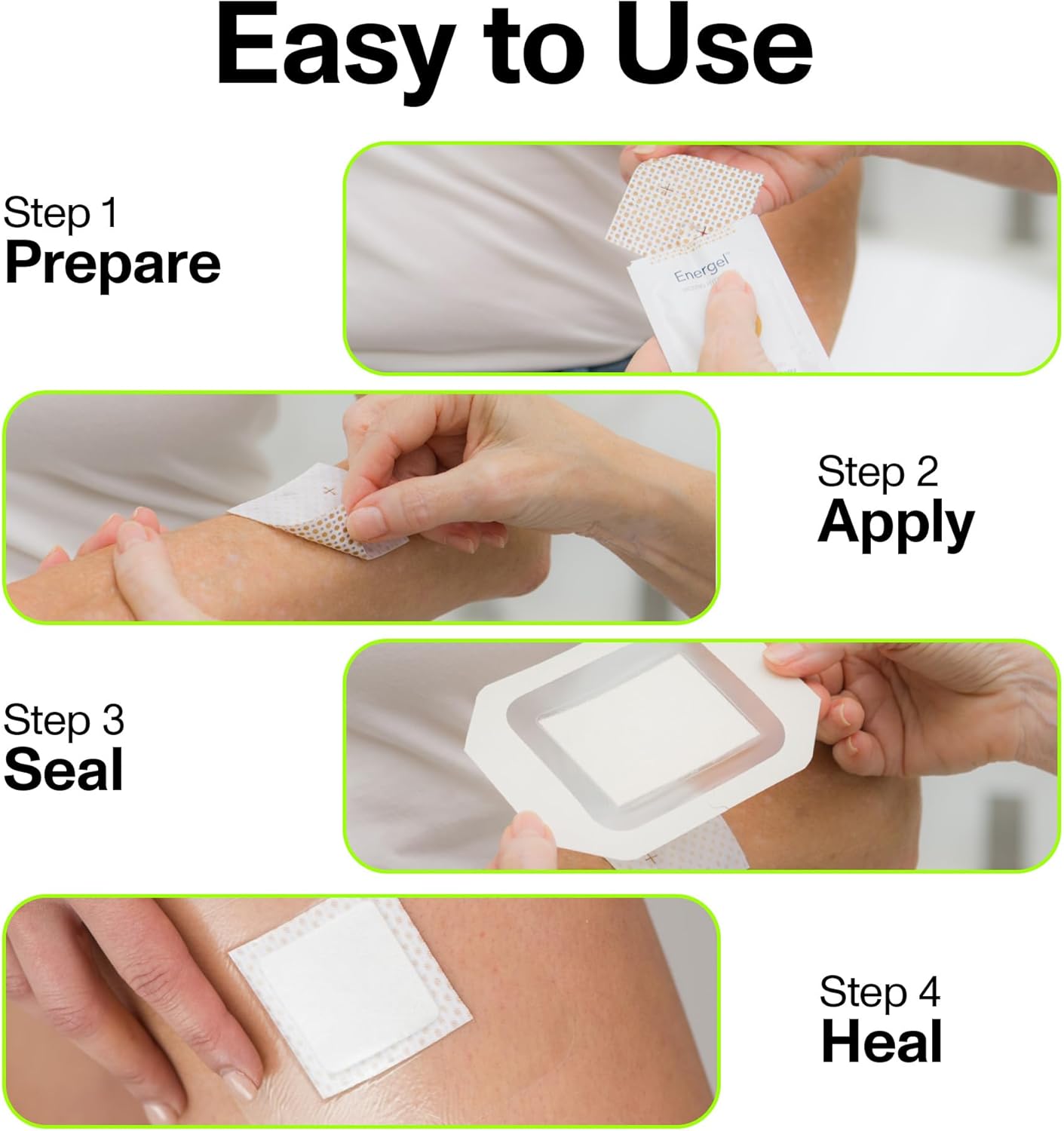 PowerHeal Bioelectric Bandage Kit for Wound Care & Healing – Single Layer, No Adhesive Includes Wound Hydrogel, Can Be Cut to Fit – for Cuts, Abrasions, Blisters, Burns – 3-Pack, 4” x 4”