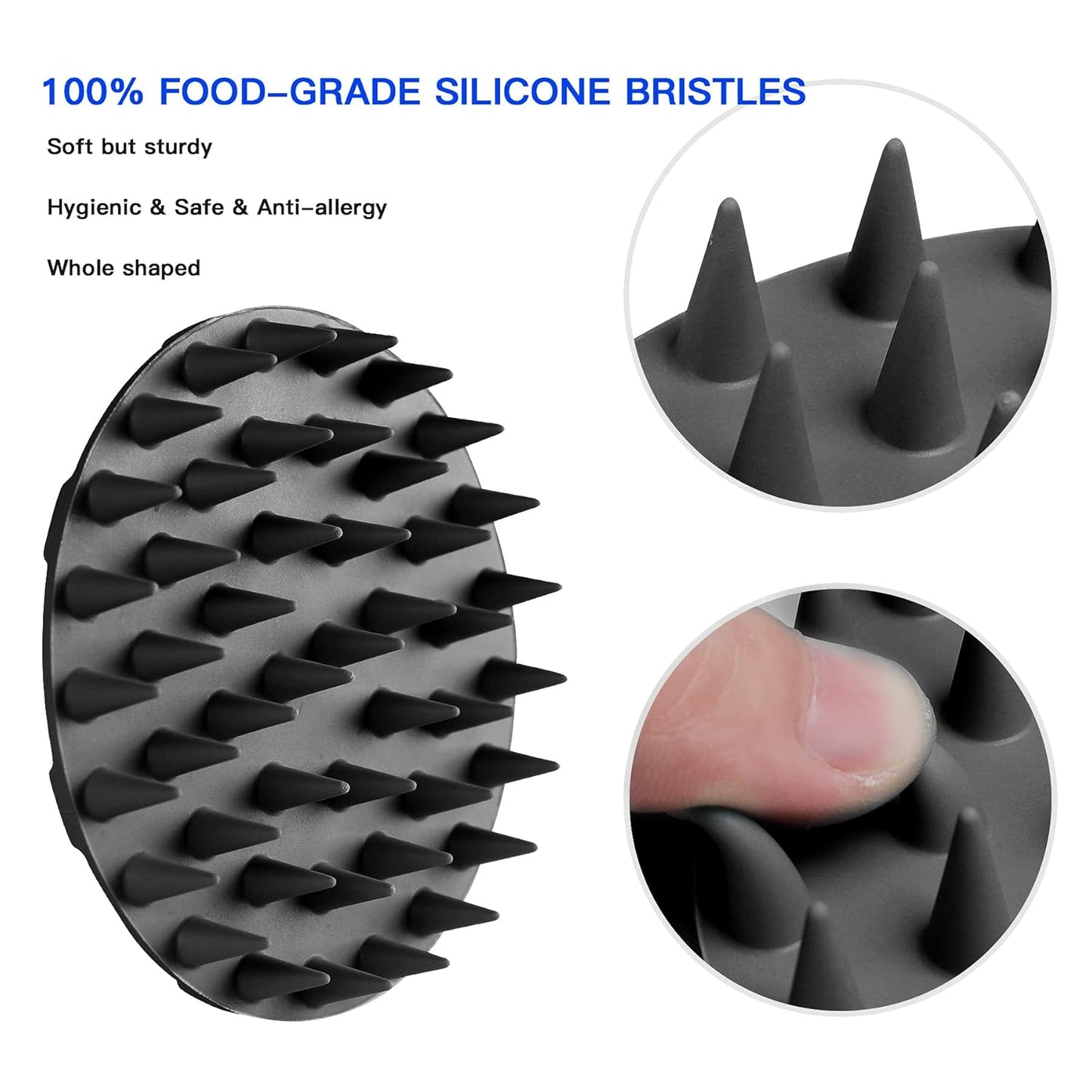 INNERNEED Scalp Massager Shampoo Brush, Wet & Dry Manual Scalp Care Head Scrubber Hair Washing, Soft Silicone Bristles, for Hair Growth, Dandruff Removal (Black+Gray)