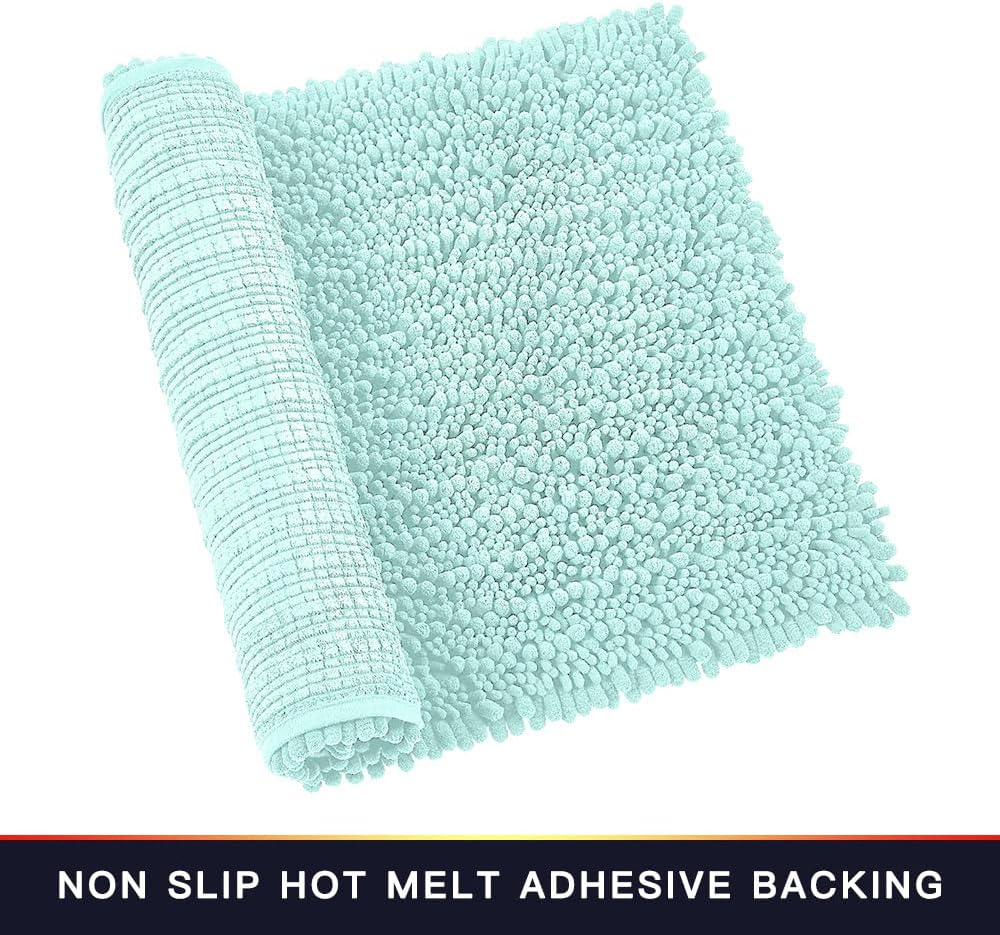 Walensee Bathroom Rug Non Slip Bath Mat (44x24 Inch Spa Blue) Water Absorbent Super Soft Shaggy Chenille Machine Washable Dry Extra Thick Perfect Absorbant Best Large Plush Carpet for Shower Floor