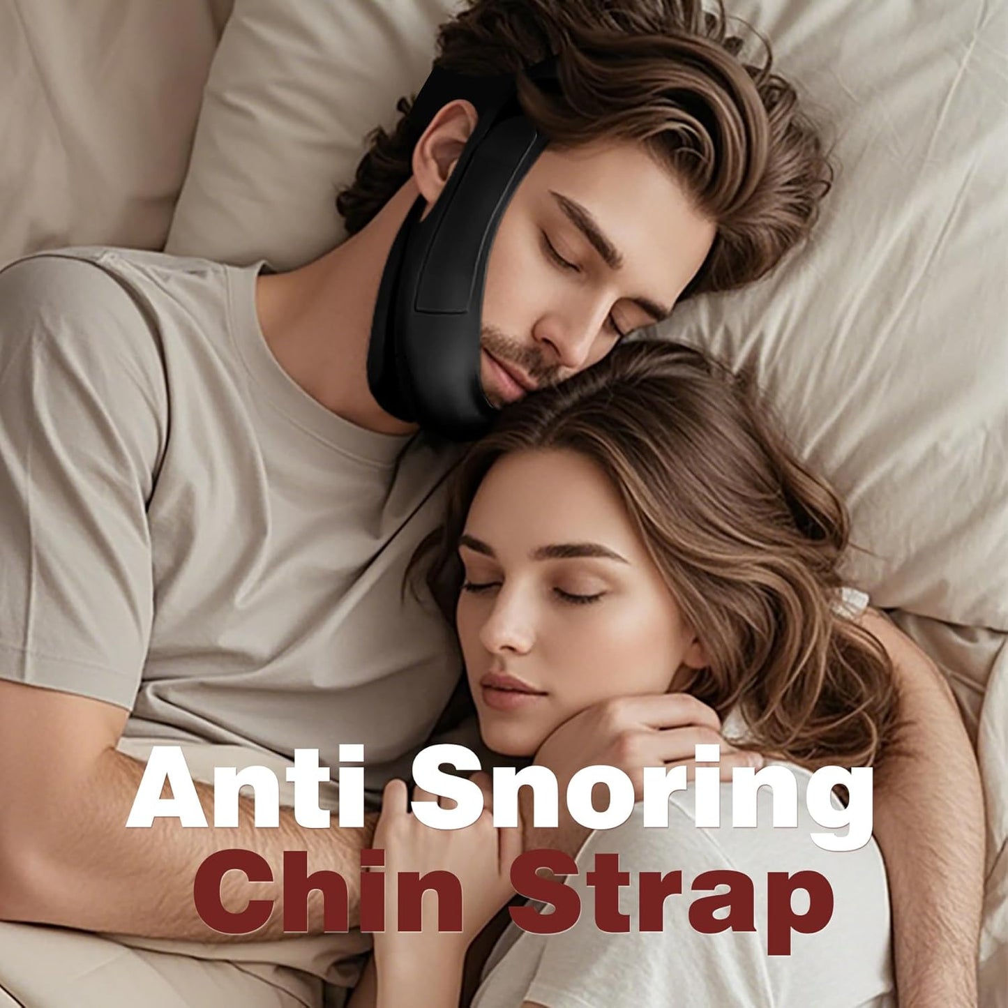 2-Pack Unisex Chin Strap for Snoring | Adjustable, Breathable & Skin-Friendly, Universal Fit Anti-Snore Set for Couples & Sleepers (Black)