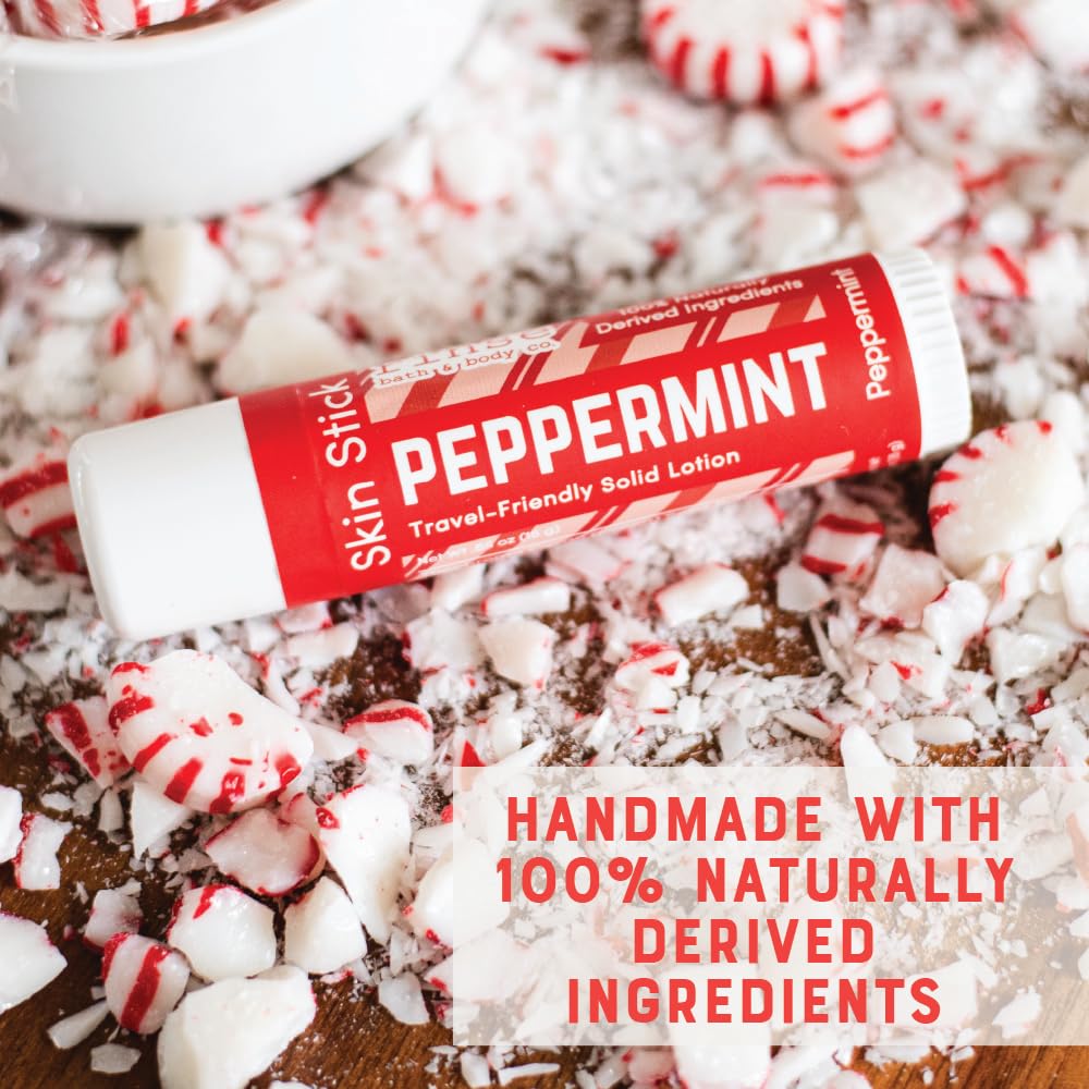 Rinse Bath & Body Peppermint Solid Lotion Stick - Natural Lotion Bar w/Shea and Cocoa Butter | Moisturizing No Mess Travel Lotion w/Beeswax, Apricot & Refined Avocado Oil | Handmade |.5oz