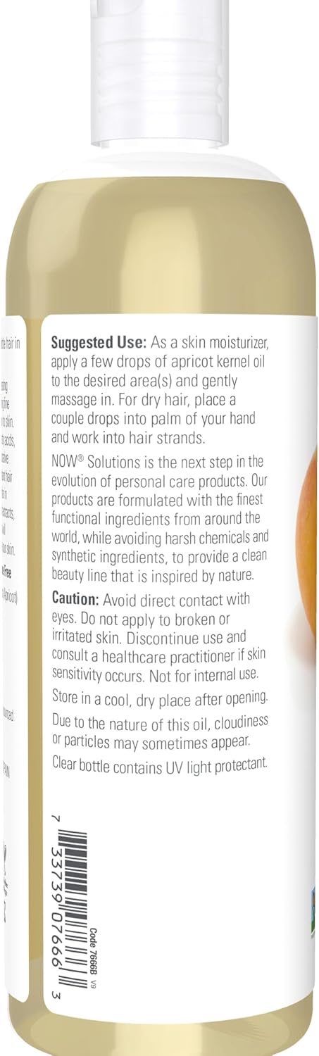 NOW Foods Solutions, Apricot Kernel Oil, Hair Moisturizer, Rejuvenating Skin Oil, Softens Fine Lines, 16-Ounce