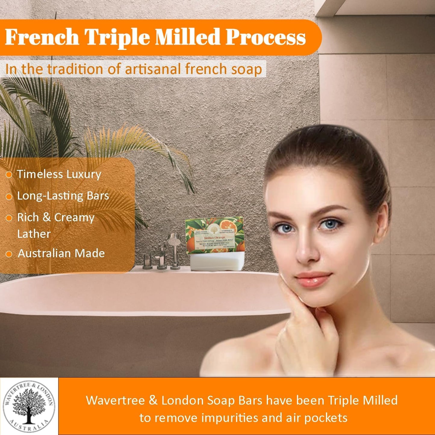 Wavertree & London Sicilian Orange Scented Natural Soap (1 Bar)