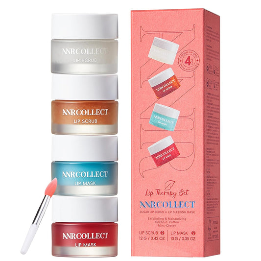 Lip Scrub and Lip Mask Set- Lip Treatment Care Kit with 2 Lip Exfoliator Scrub & 2 Lip Butter Mask, Intense Hydration Set for Dry Chapped Cracked Lips (4 Pack)