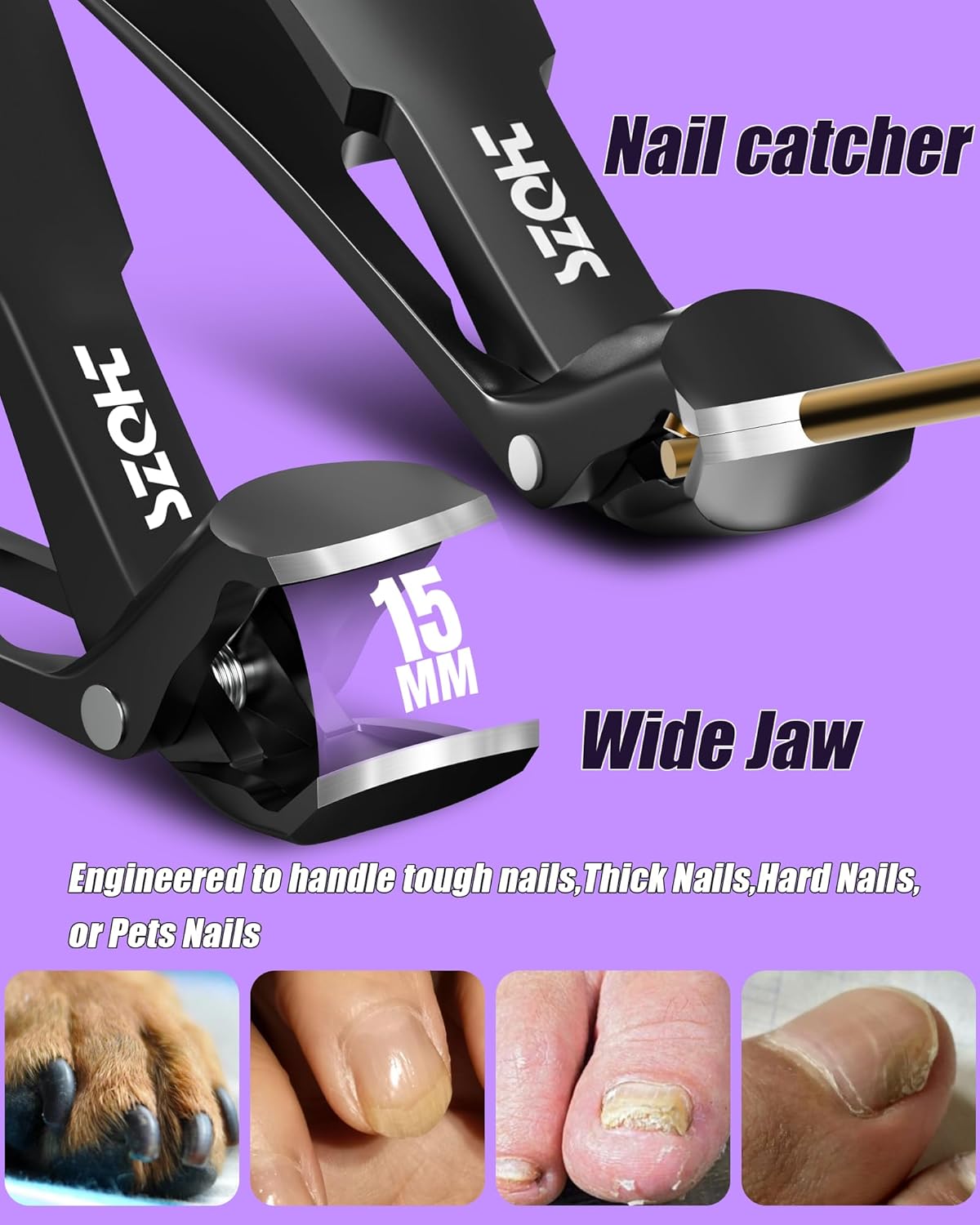 2025 Upgrade Angled Head Nail Clippers for Men, SZQHT Toenail Clippers for Seniors Thick Toenails, Large Toe nail Clippers with Catcher, Extra Wide Handle, Sharp Heavy Duty Stainless Steel Nail Cutter