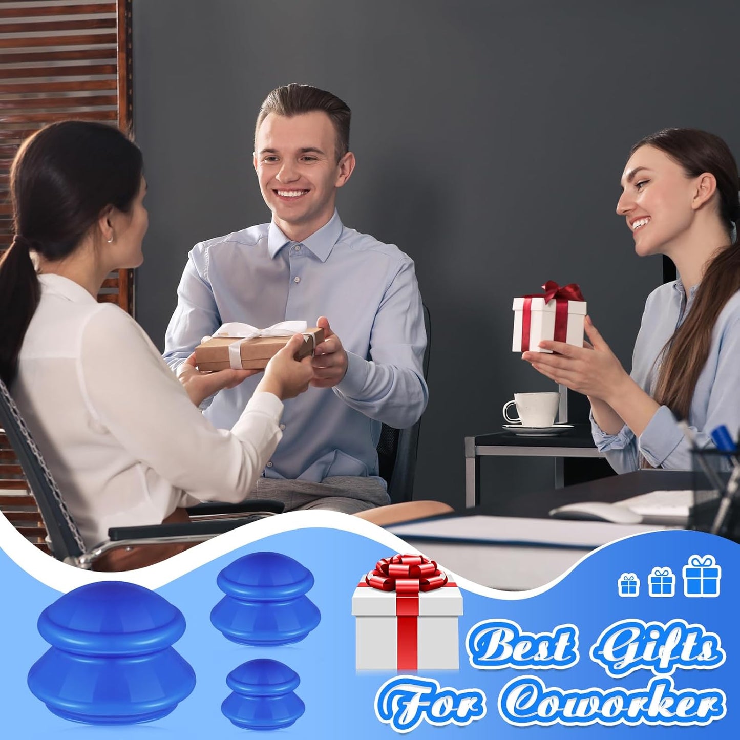 TrelaCo 6 Pcs Cupping Kit for Massage Therapy 3 Sizes Silicone Cupping Set Chinese Massage Therapy for Studio Household Cellulite Joint Pain Muscle Pain(Solid Blue)