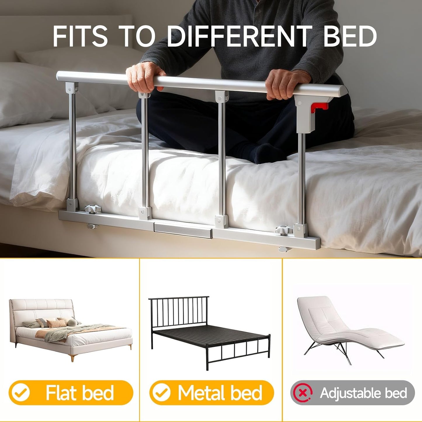 Bed Rails for Elderly Adults Safety, Folding Assist Handle with Motion Sensor Light, Fall Prevention Guard for Seniors & Surgery Patients, Fits Twin, Queen & King Beds, Tool-Free Assembly