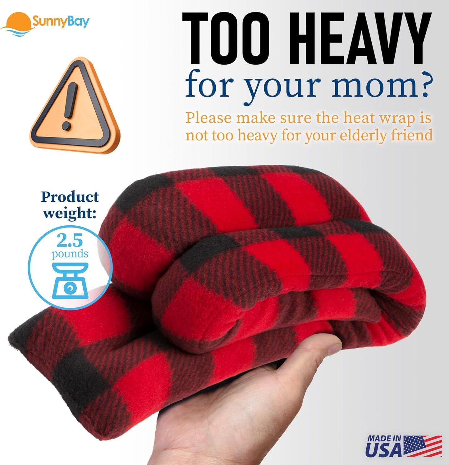 SunnyBay Microwave Heating Pad, Microwavable Moist Heated Neck and Shoulder Wrap, Versatile Weighted Beanbag Cold Pack or Warm Compress for Pain Relief, 26x4 Inches, Made in USA, Buffalo