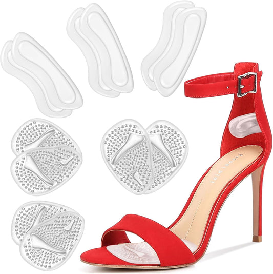 ONUEMP 6 Pairs Heel Pads for Shoes, Silicone Heel Grips Protectors and Ball of Foot Cushions for Women Men, Foot Inserts Metatarsal Pad for Shoes That are Too Big, Pain Relief