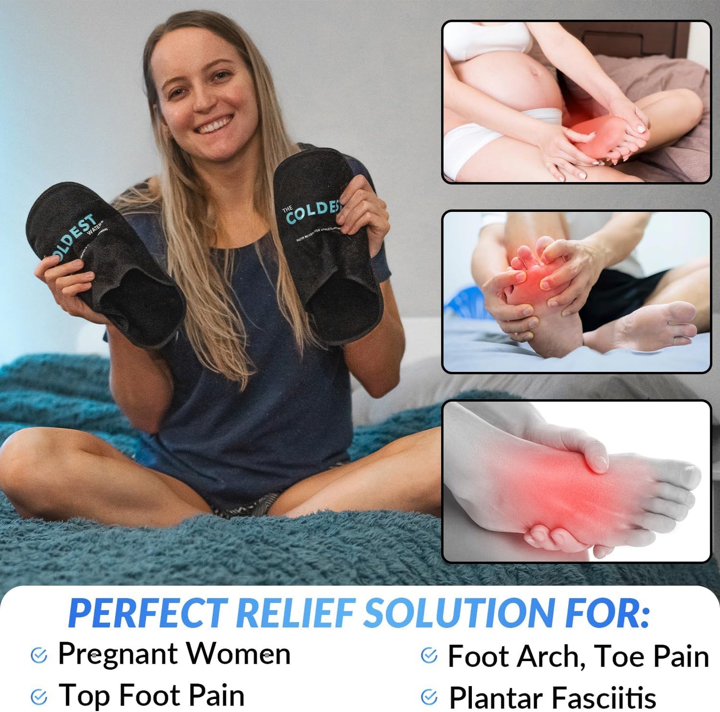 THE COLDEST WATER Ice Pack Slippers - Reusable Gel Ice Packs Slippers for Arthritis Feet/Plantar Fasciitis/Foot Injuries/Chemo/Swelling & More - Hot/Cold Therapy Foot Wraps for Pain Relief (2 Pack)