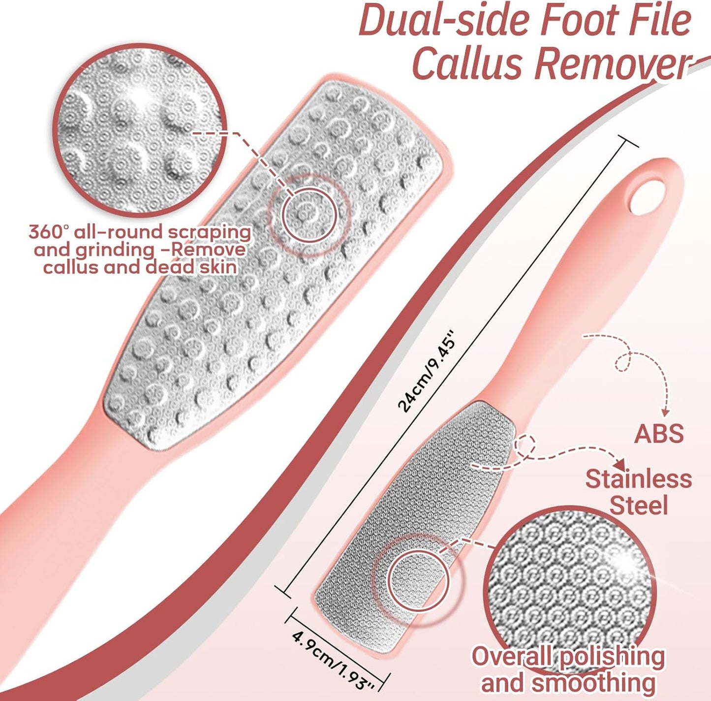 New Foot Brush & Foot Files Set(3PCS), 3-in-1 Foot Scrubber with Long Handle, 10.2’’-27.5’’Adjustable Foot Scrub Brush and 2 Upgrade Foot File Callus Remover, Gift-Box Packed(Pink+2*Foot File)