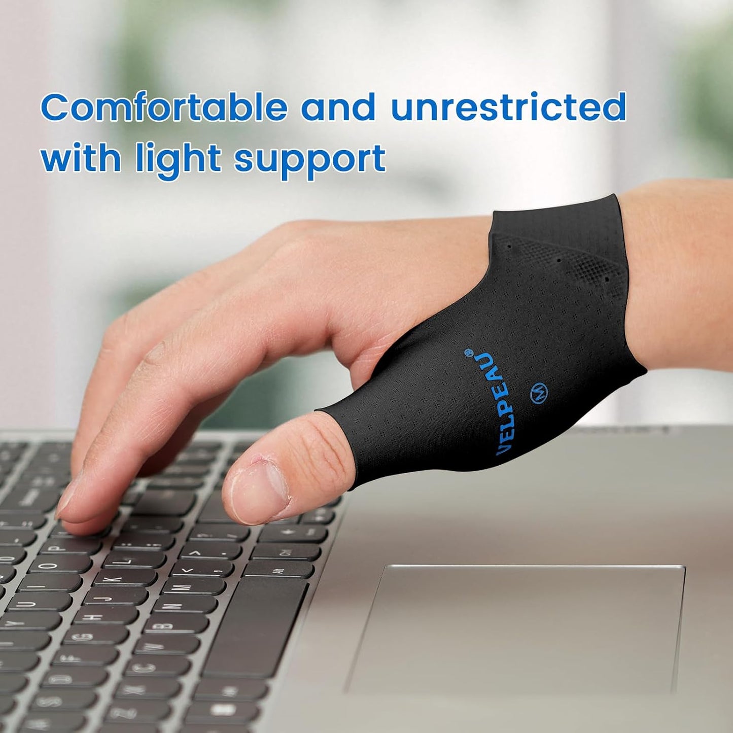 Velpeau Thumb Compression Sleeve for Tendonitis (Pack of 2), Seamless Technology, Gloves Wraps for Arthritis Pain Relief for Women & Men, Splint Liner, Fits Both Hands (Black, Short Version, M)