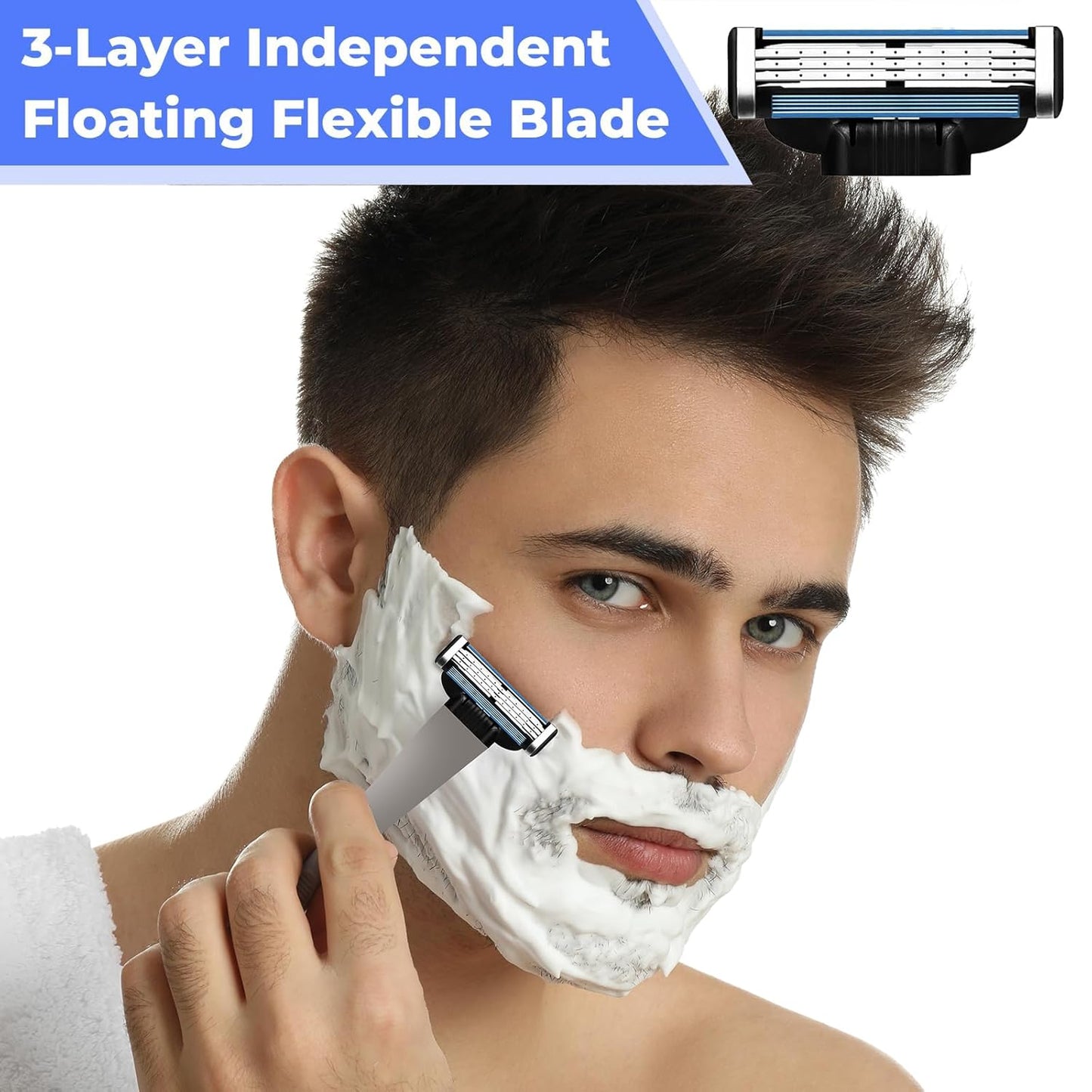 Razor Blade Refills for Men 24-Pack Mach 3 Razor Blades Refills for Men - Triple Layer Precision Edges with Dual Lubricating Strips for a Smooth, Comfortable Shave - Compatible Mach3 Razor