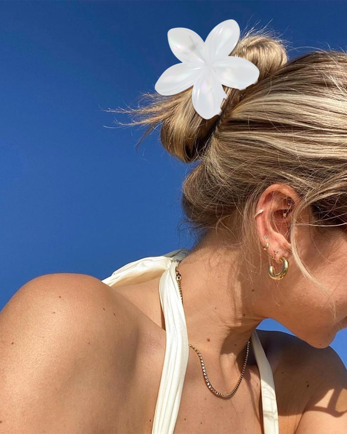 Mermaid Flower Hair Claw Clip for Women Girls 6 PCS Large Plumeria Flower Hair Clips for Thick Thin Hair Hawaii Hair Accessories