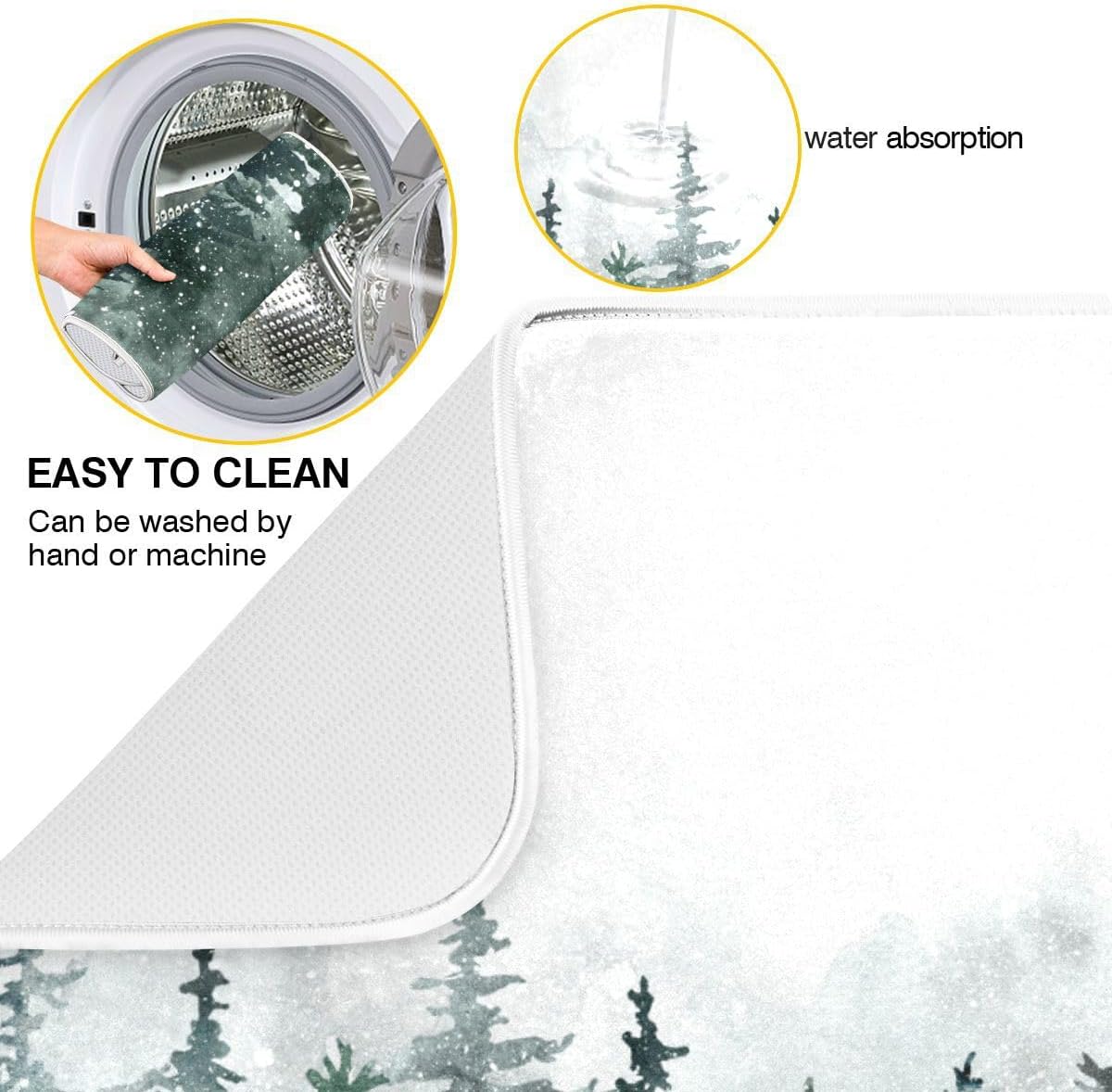 Winter Forest Scenery Dish Drying Mat for Kitchen Christmas Tree Snow Xmas Microfiber Drying Mats Absorbent Reversible Dish Pad Large Dish Draining Mat 18x24 inch