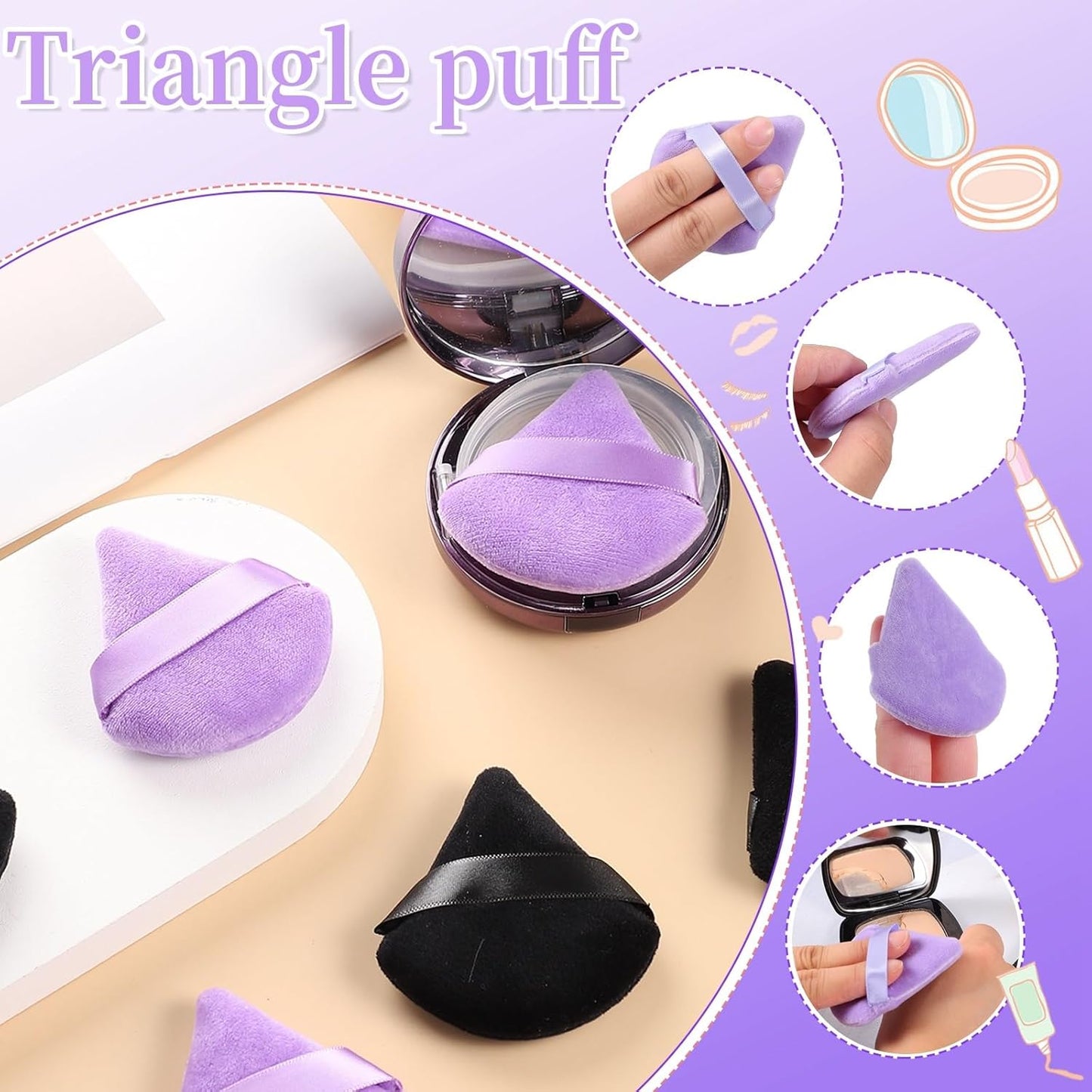 Pimoys 6 Pieces Powder Puff Face Soft Triangle for Loose and Body Powder, Velour Makeup Blender Sponge Set Setting Powder Puff Beauty Makeup Tools