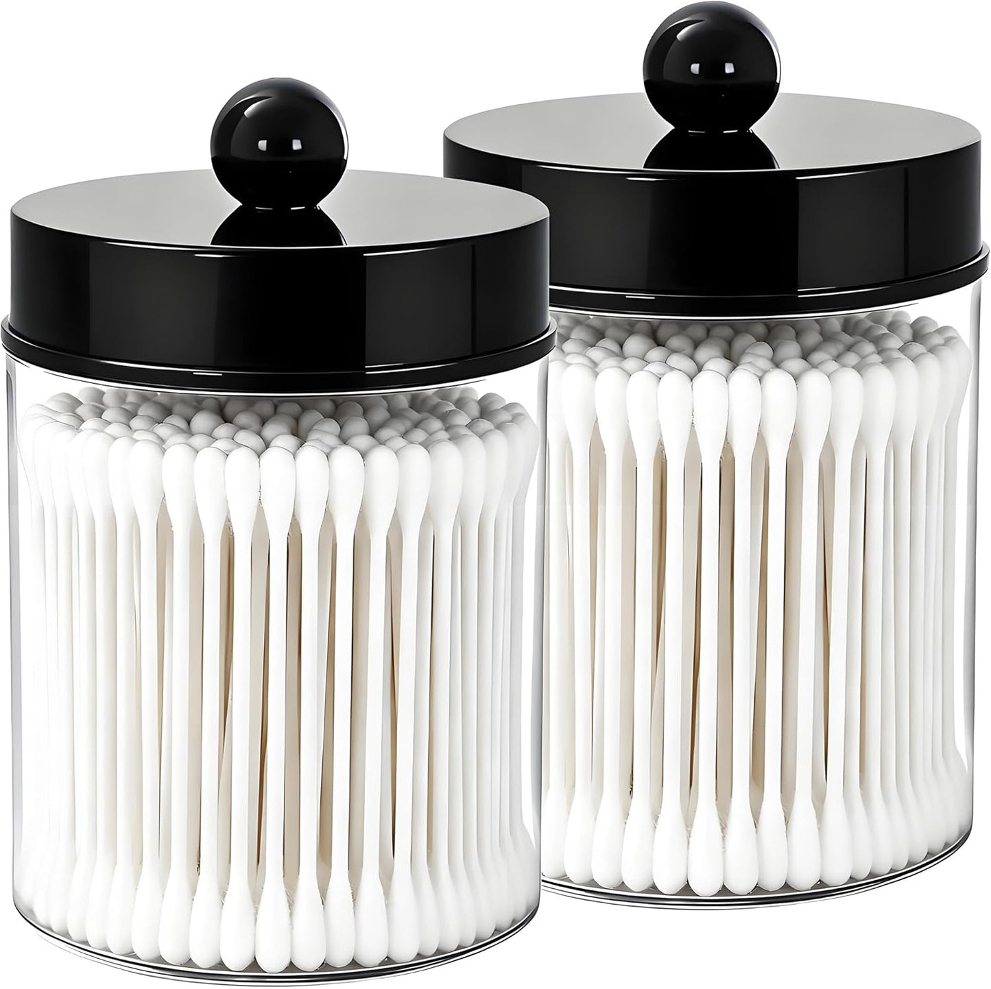 AXX Qtip Dispenser Apothecary Jars Bathroom - Qtip Holder Storage Canister Clear Plastic Jar for Cotton Swab,Q-Tips,Cotton Rounds (F#Black 2Pcs)