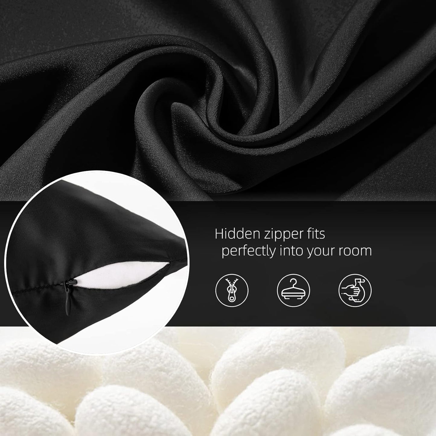 Silk Pillowcase for Hair and Skin Mulberry Silk Pillowcase Soft Breathable Smooth Both Sided Natural Silk Pillowcase with Zipper Beauty Sleep Silk Pillow Case 1 Pack for Gift (King, Black)
