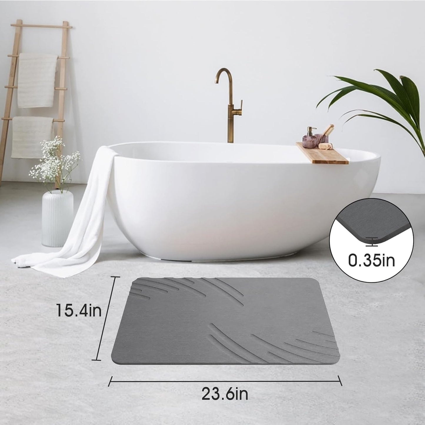 Stone Bath Mat Diatomaceous Earth Shower Mat Non-Slip Super Absorbent Diatomite Stone Mats for Bathroom Floor/Ktichen Cuonter Quick-Drying Easy to Clean (24''*16'' Grey)