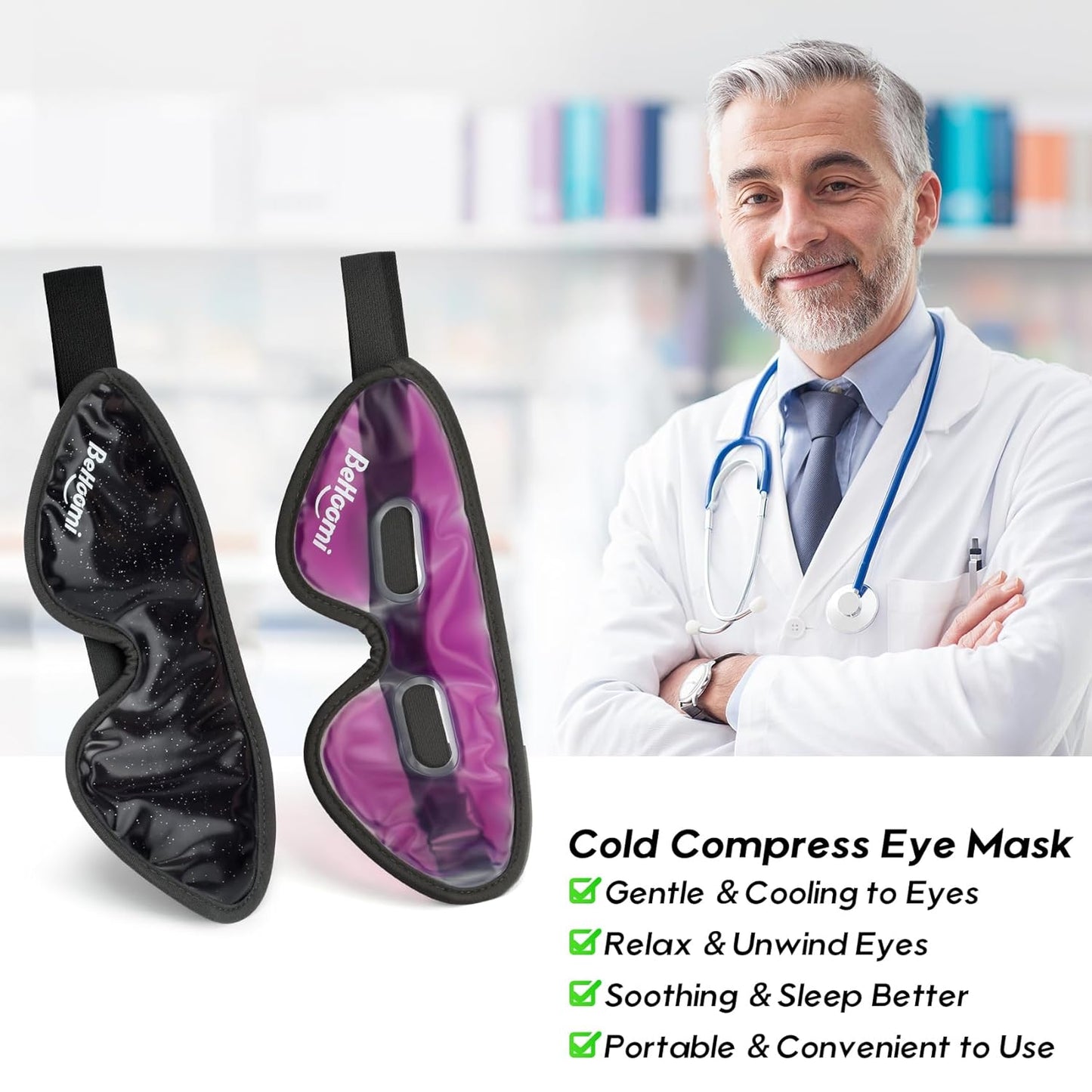 2Packs Cooling Eye Masks, Ice Eye Mask Cold Compress for Eyes, Reusable Cold Gel Eye Mask for Eye Relaxation, Comfort Snug Fit, Eye Cover for Home, Office, Black & Purple