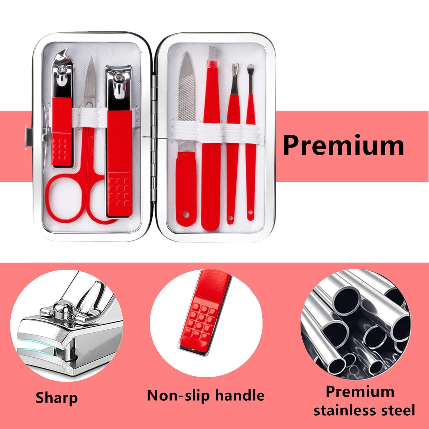 Manicure Set Nail Clipper Set Women Men Stainless Steel Toe Finger Nail Clippers Kit Personal Care Tools with Portable Travel Case Manicure Tools Grooming Kit for Women Men Friends(Red)