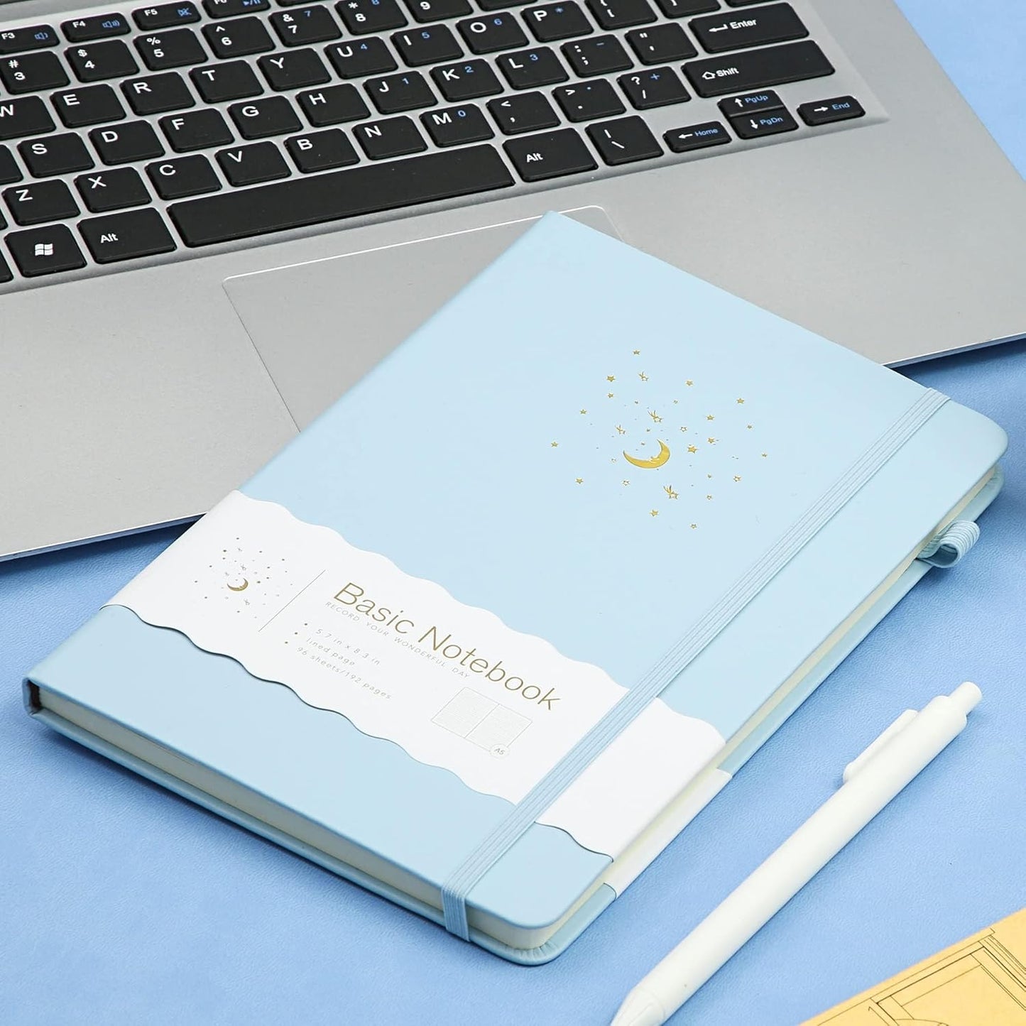 CAGIE Lined Journal Notebook for Work, 196 Pages, Medium 5.7" x 8.3", Hardcover Notebook Journal with Pen Loop, (Sky Blue Ruled), Gifts
