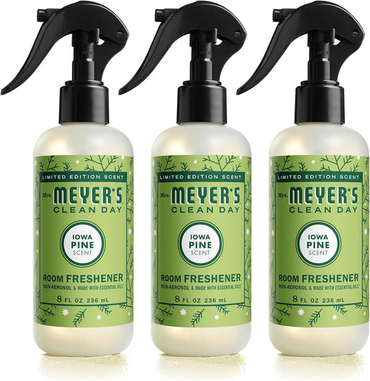MRS. MEYER'S CLEAN DAY Room and Air Freshener Spray, Non-Aerosol Spray Bottle Infused with Essential Oils, Limited Edition Iowa Pine, 8 fl. oz - Pack of 3
